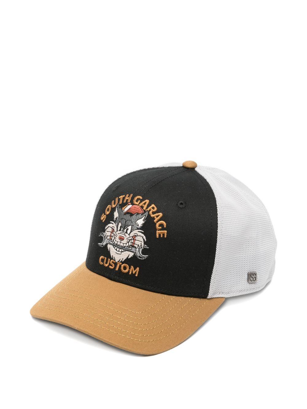 SOUTH GARAGE Cappello da baseball a blocchi di colore con stampa