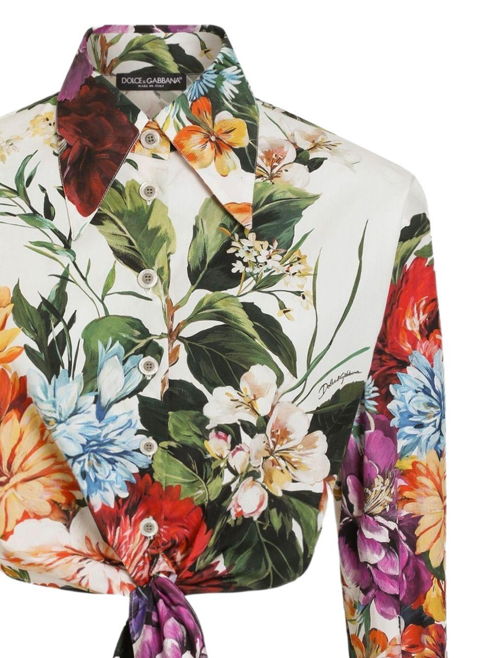 DOLCE e GABBANA Camicia crop a fiori in cotone
