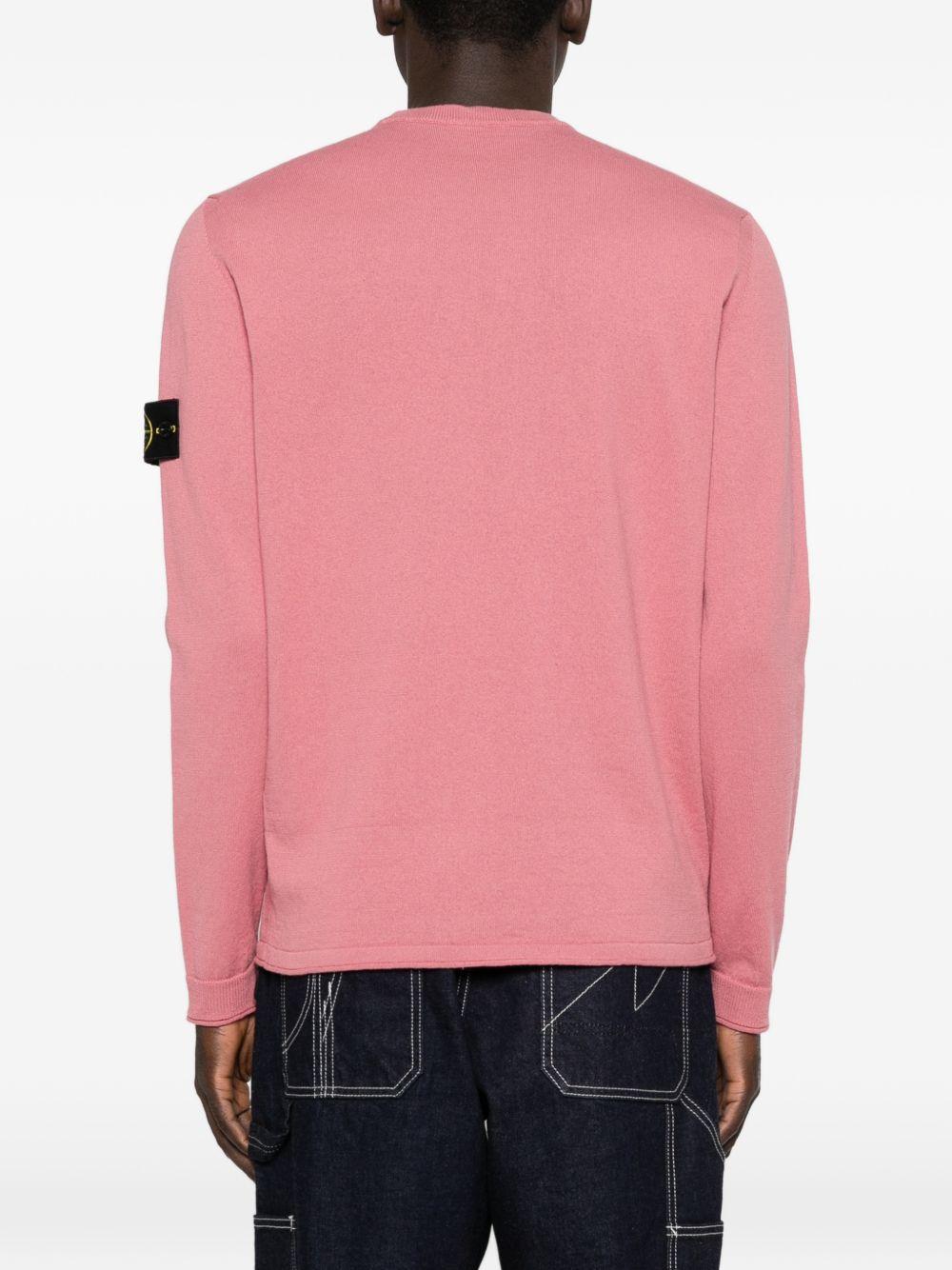 STONE ISLAND Maglione girocollo rosa con applicazione Compass removibile