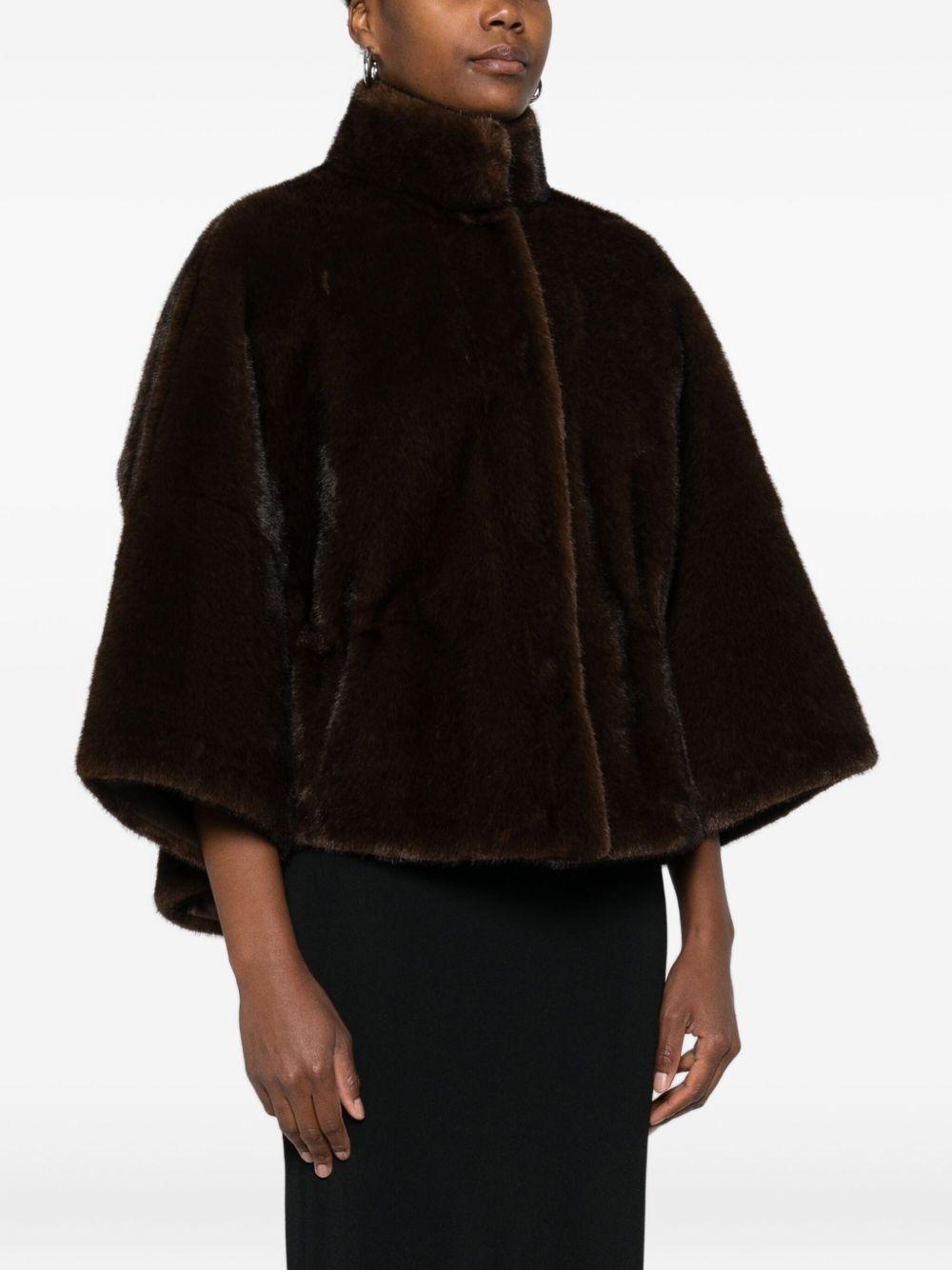 VALENTINI 1972 Giacca in ecopelliccia marrone con scollo a imbuto