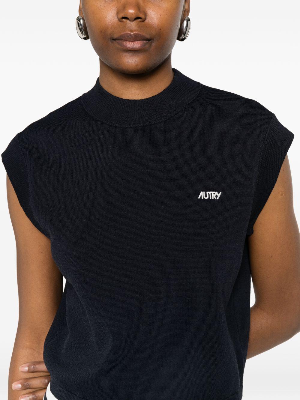 AUTRY Gilet in maglia blu con scollo girocollo