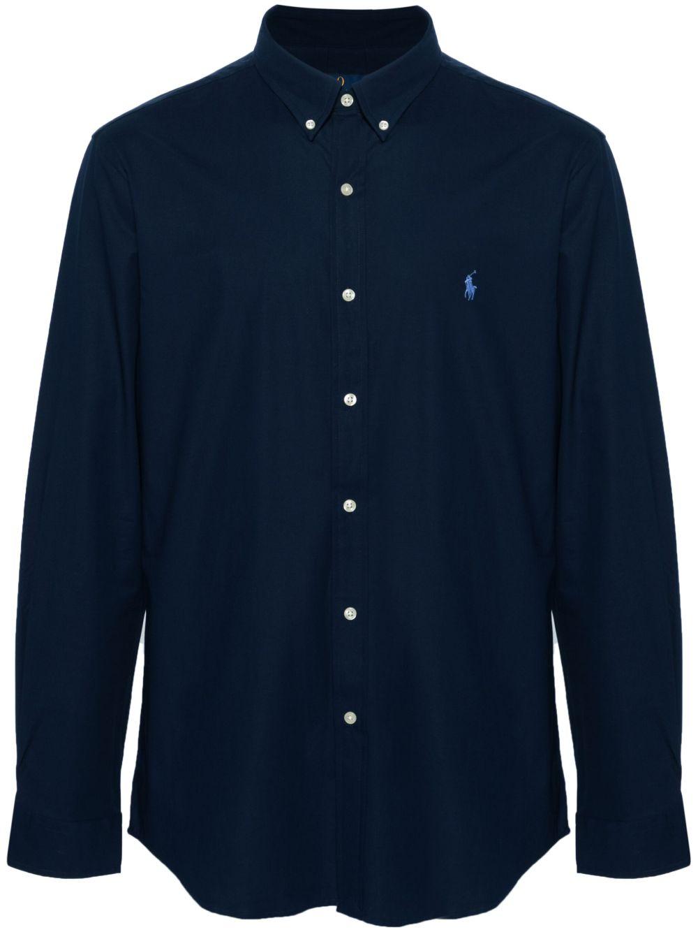 POLO RALPH LAUREN Camicia in cotone blu con cavallino celeste