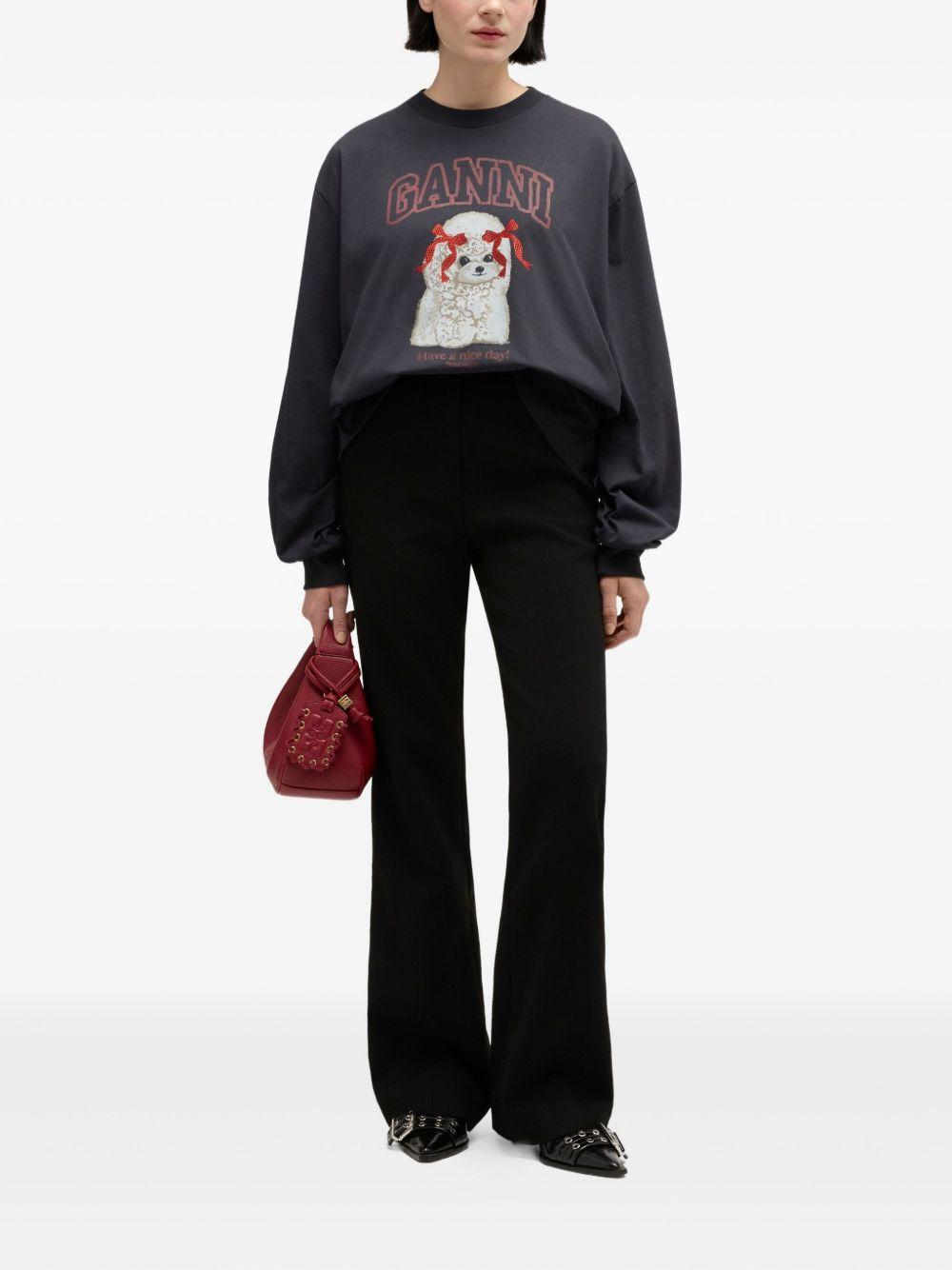 GANNI T-shirt in cotone a maniche lunghe con stampa cane