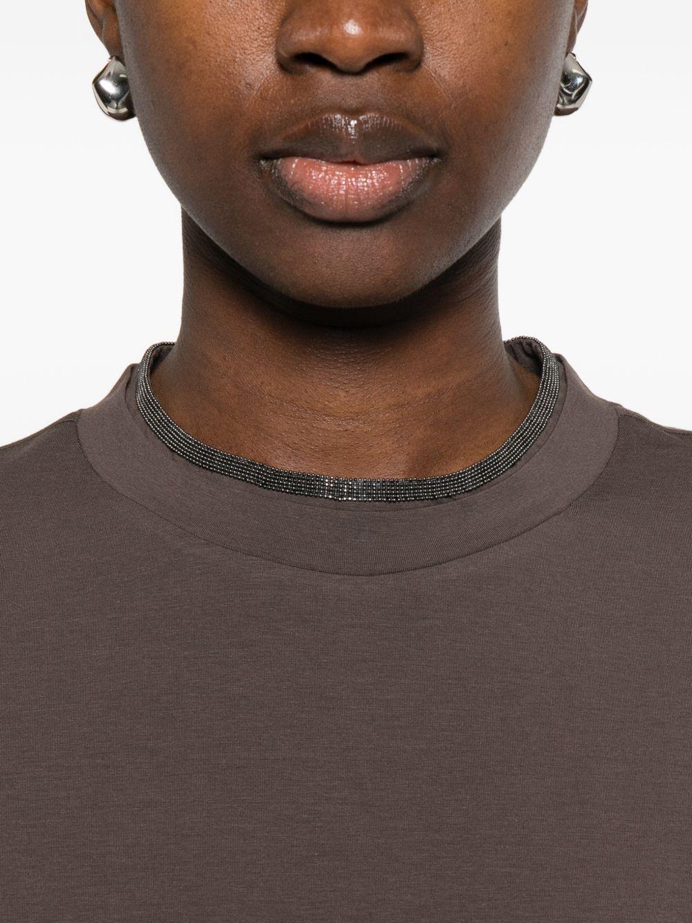 BRUNELLO CUCINELLI T-shirt marrone con dettagli al collo