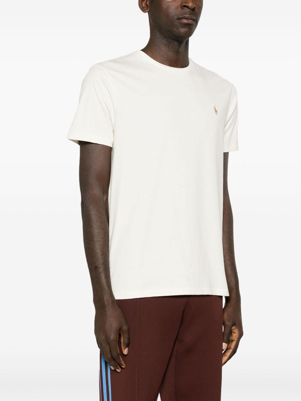 POLO RALPH LAUREN T-shirt panna con logo sul petto