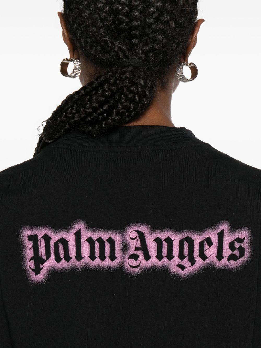 PALM ANGELS T-shirt nera con logo ricamato