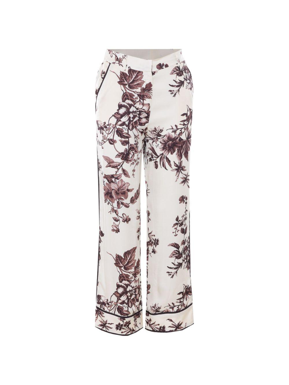 LIUJO Pantaloni bianchi con stampa floreale marrone