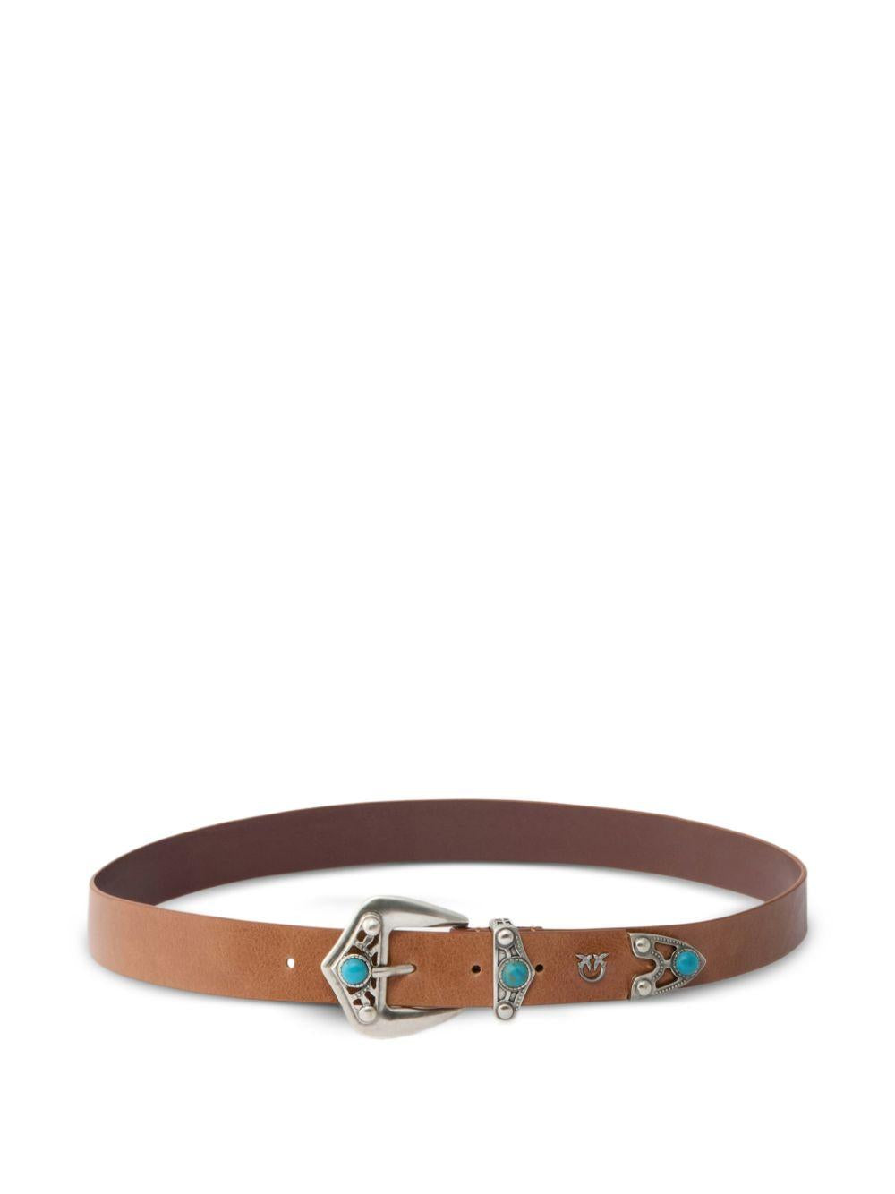 PINKO Cintura Trittico Turchese in pelle marrone