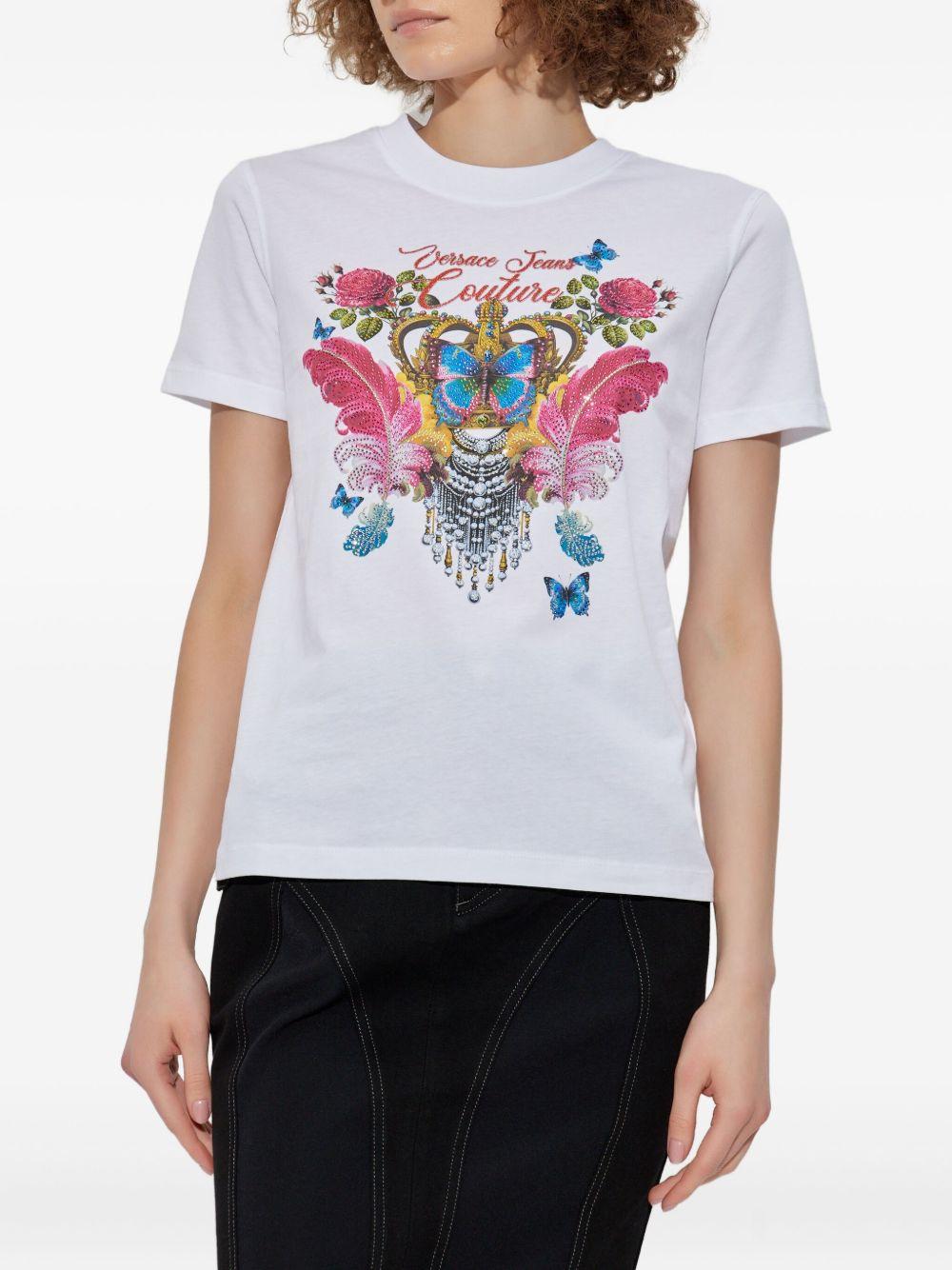 VERSACE JEANS COUTURE T-Shirt girocollo in cotone bianco con stampa