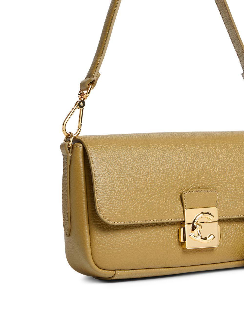 COCCINELLE Borsa a spalla in pelle verde con placca logo dorata