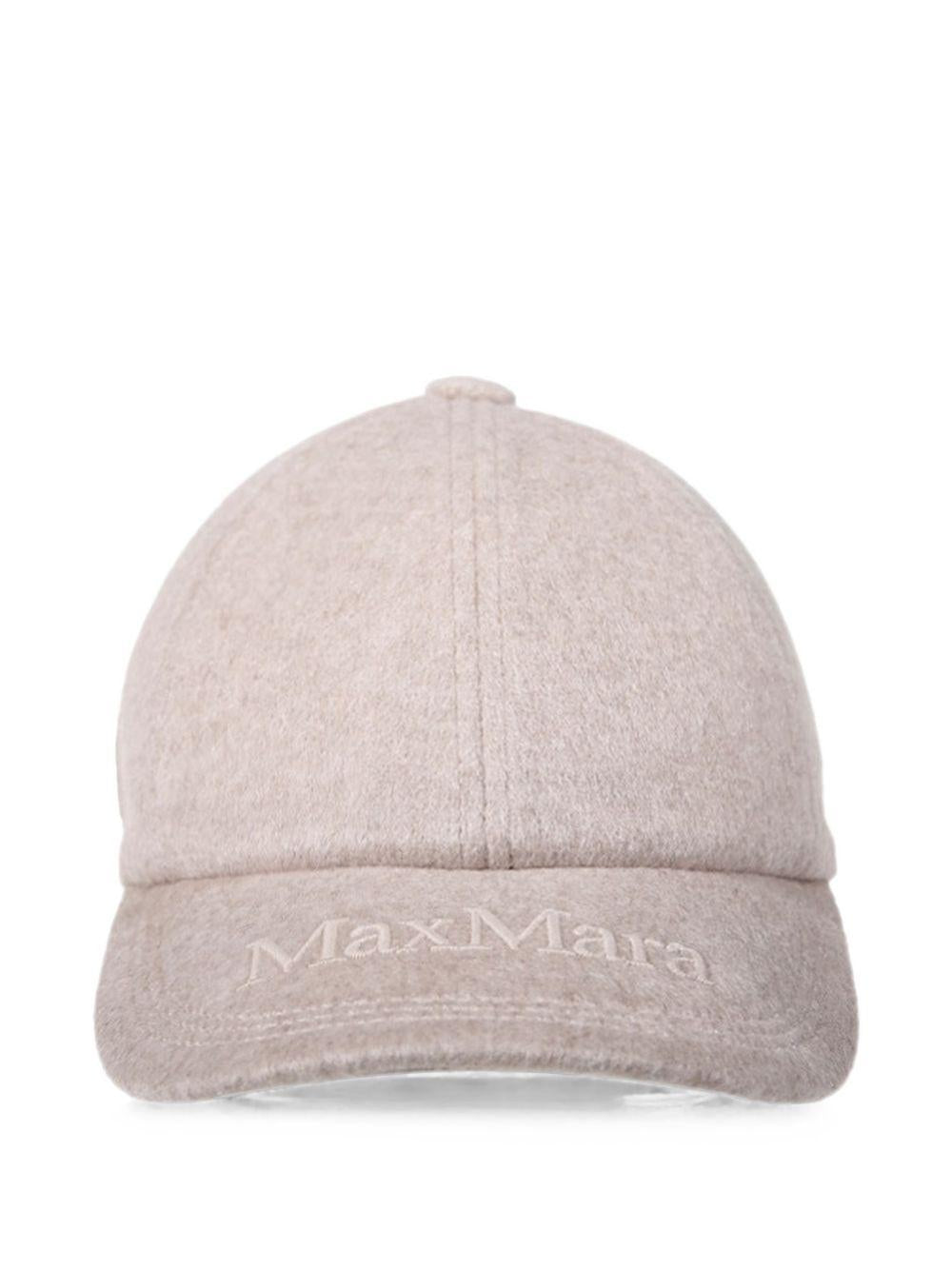 MAX MARA Cappello grigio in lana e cashmere con logo applicato