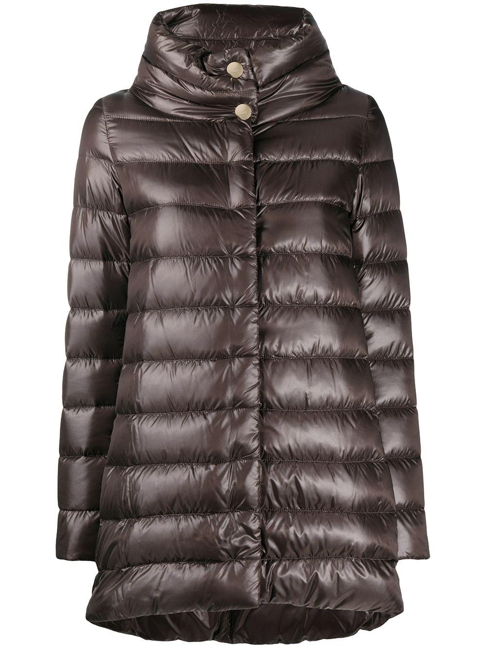 HERNO Piumino trapuntato midi marrone con collo alto