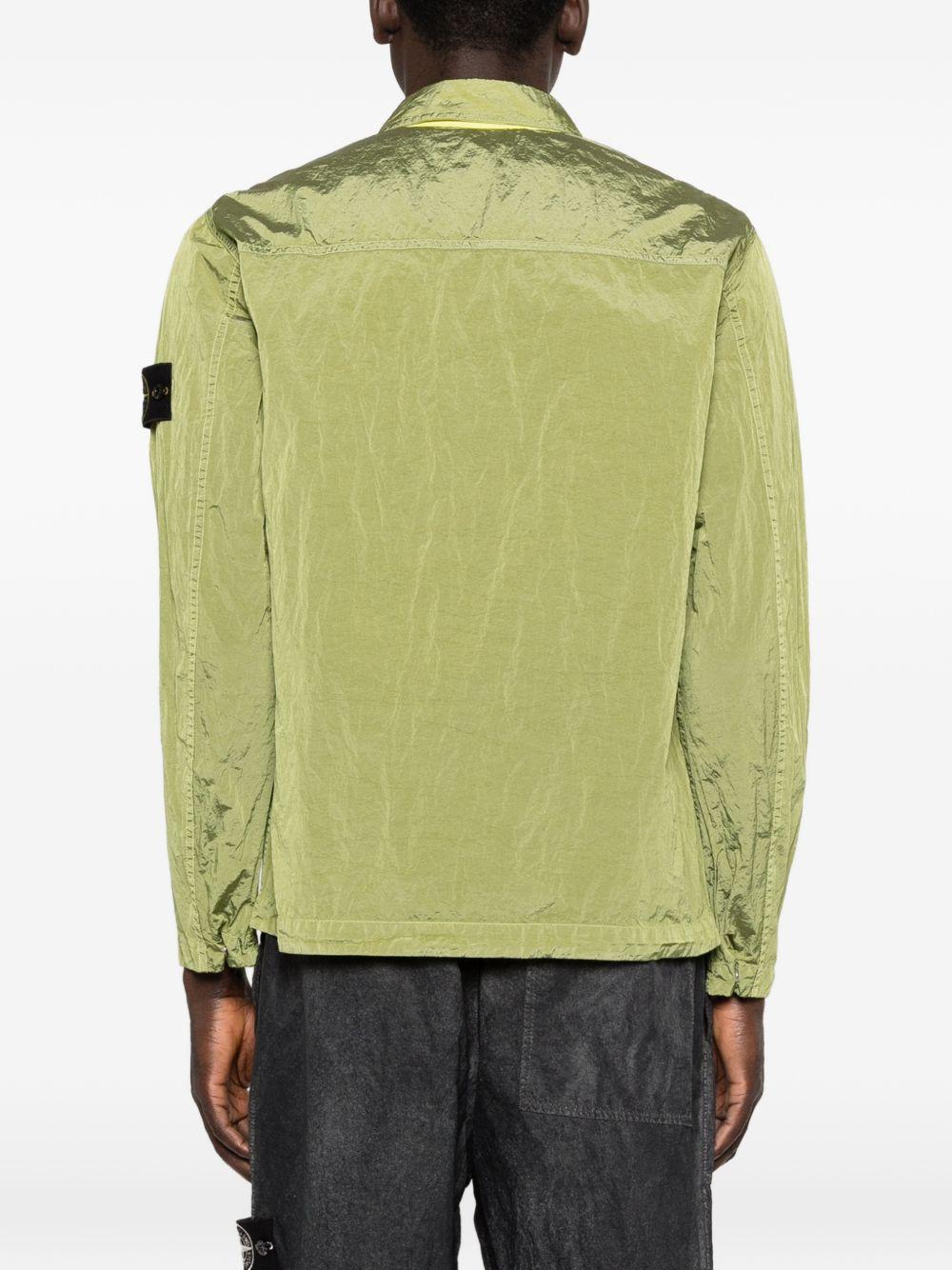 STONE ISLAND Giacca verde con zip e applicazione removibile