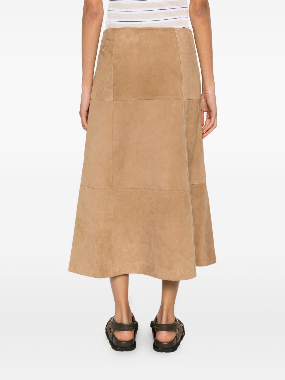 YERSE Gonna midi amore in pelle scamosciata cammello