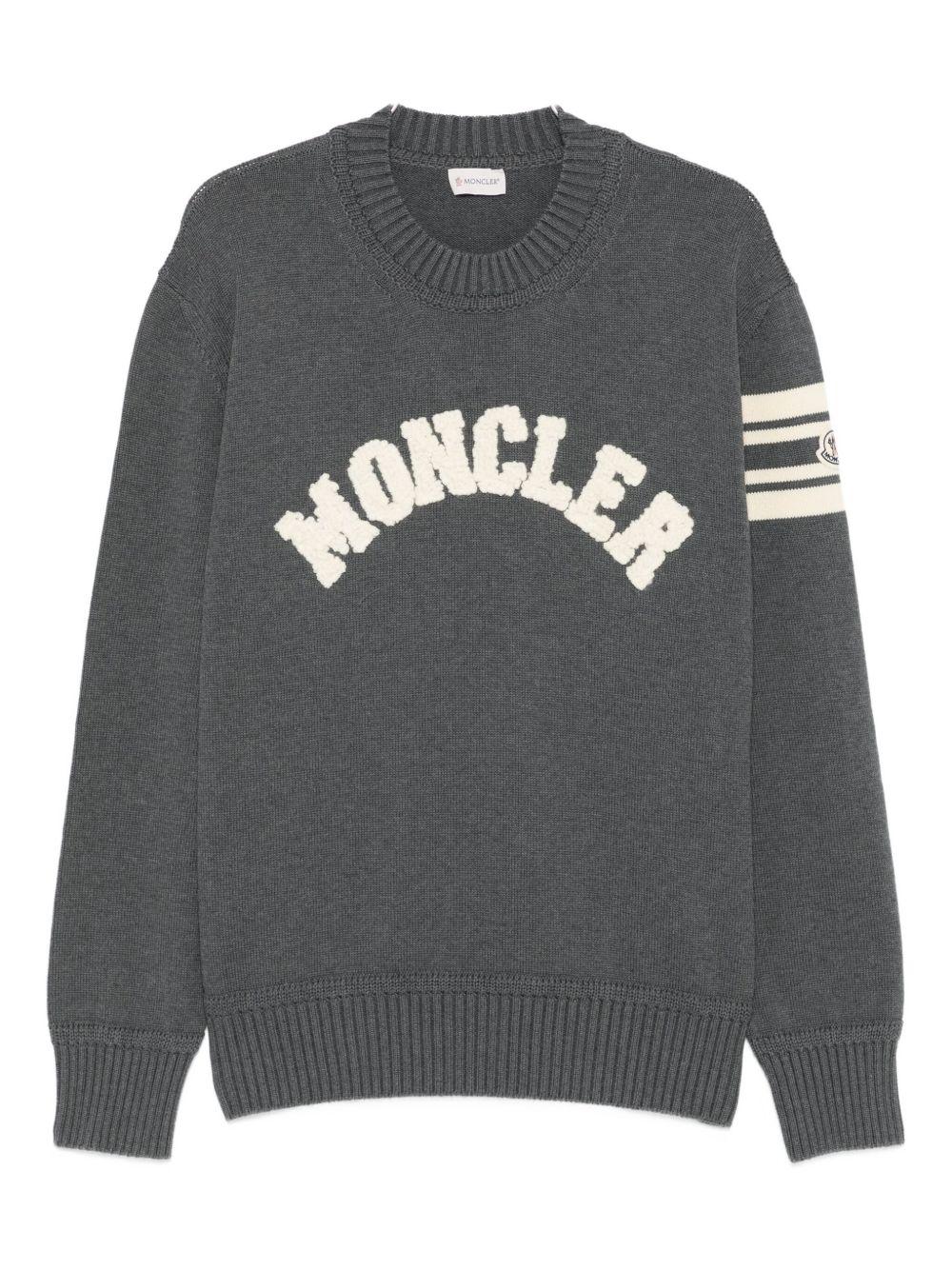 MONCLER Mglione in cotone grigio con logo ricamato