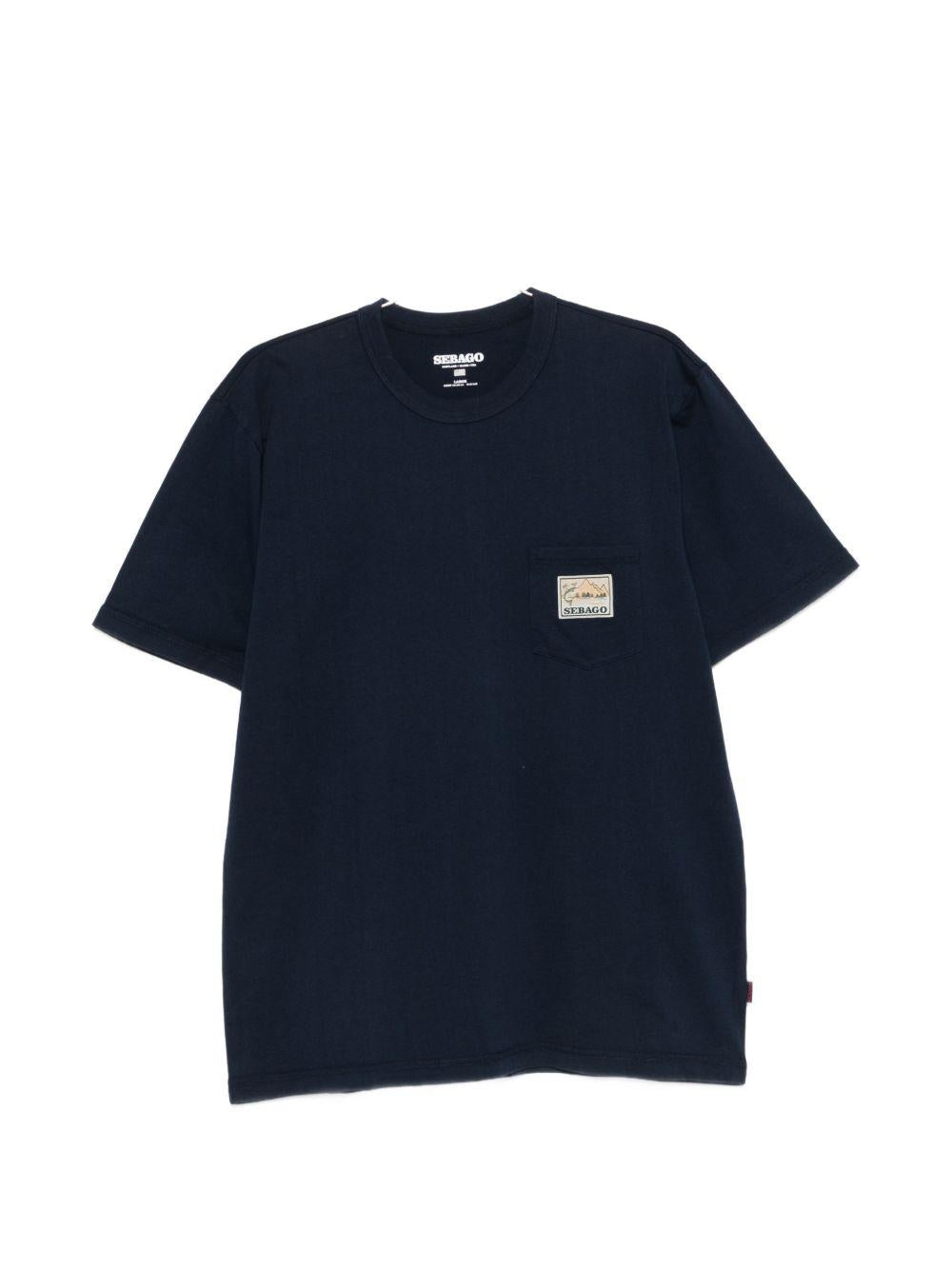 SEBAGO T-shirt in cotone blu con tasca e etichetta logo