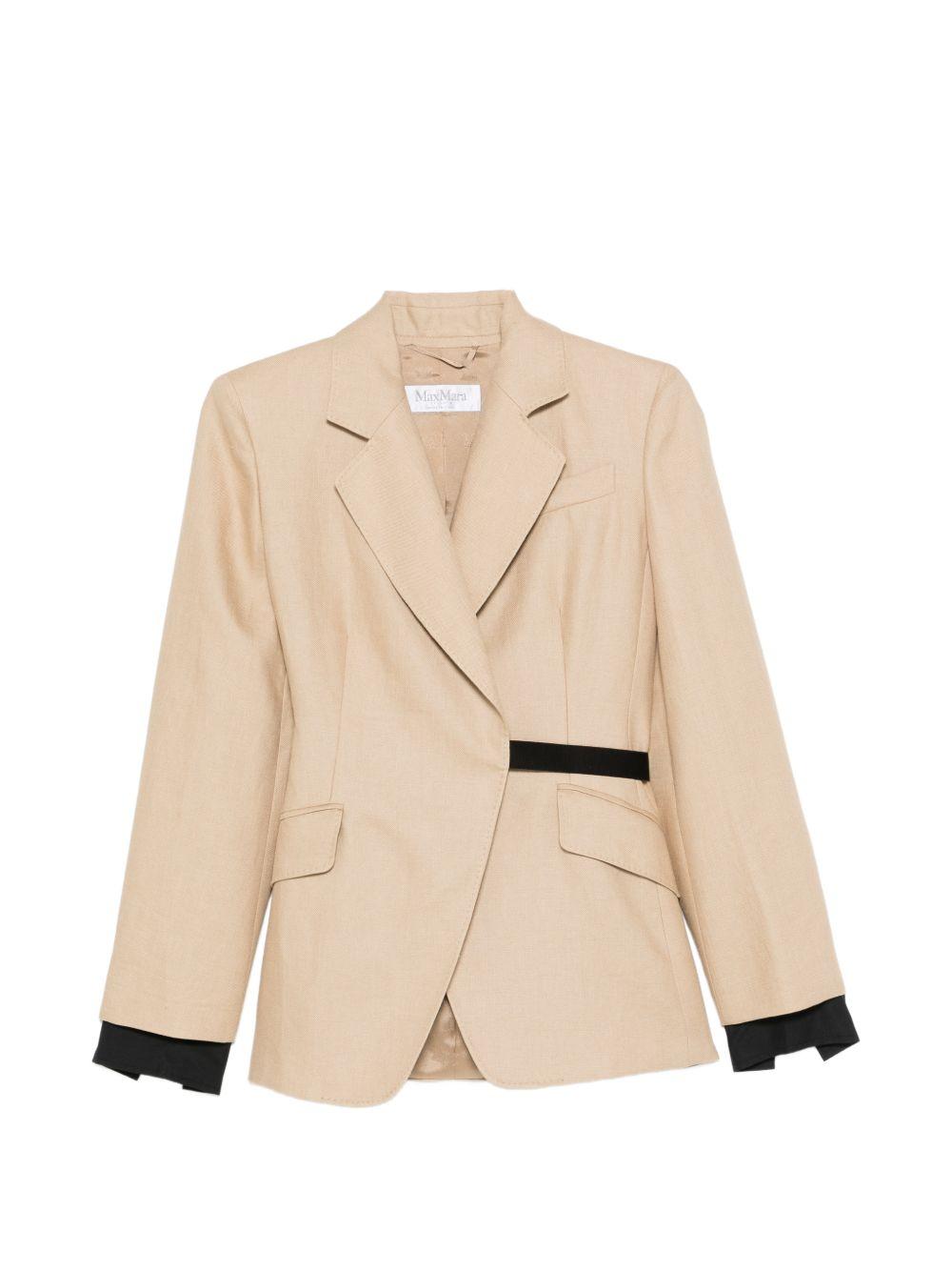 MAX MARA Blazer Sfionda in lino beige con cintura nera
