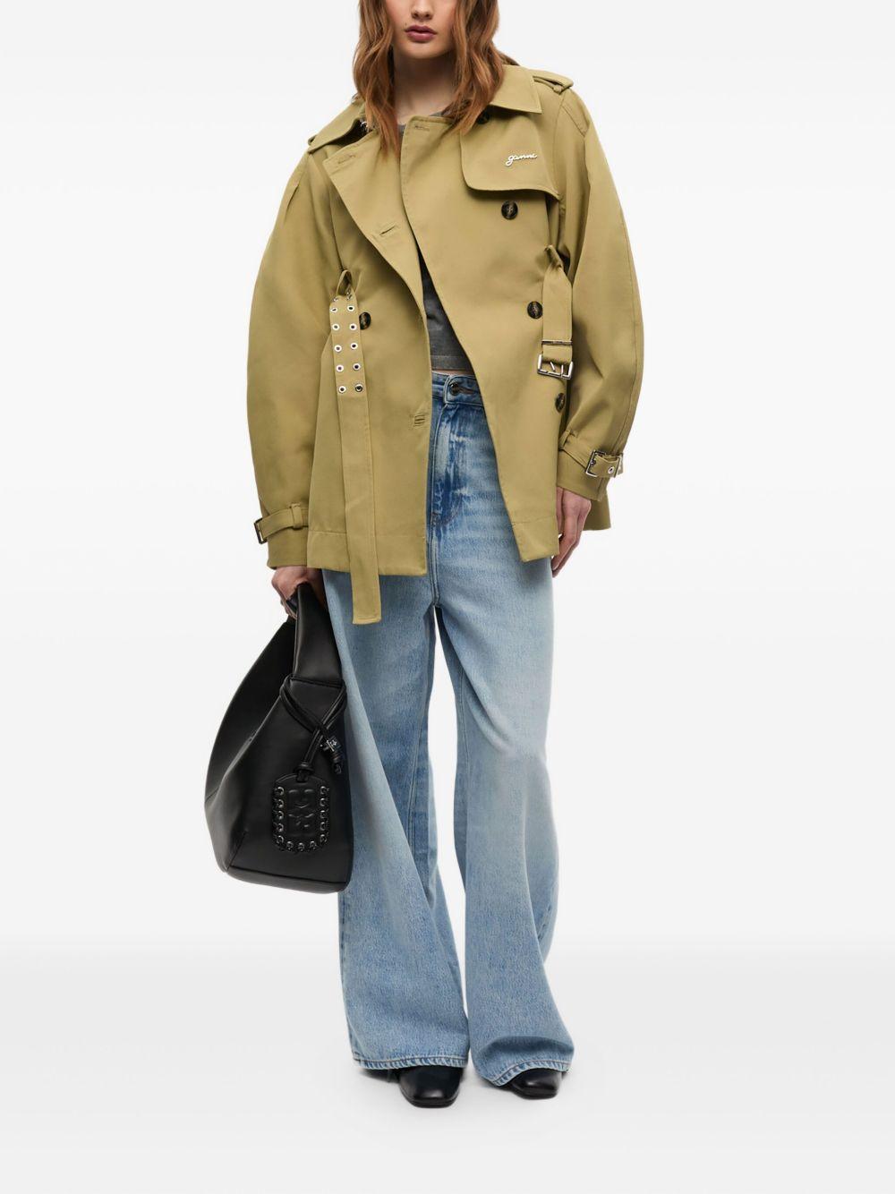 GANNI Trench midi doppiopetto con maniche a palloncino