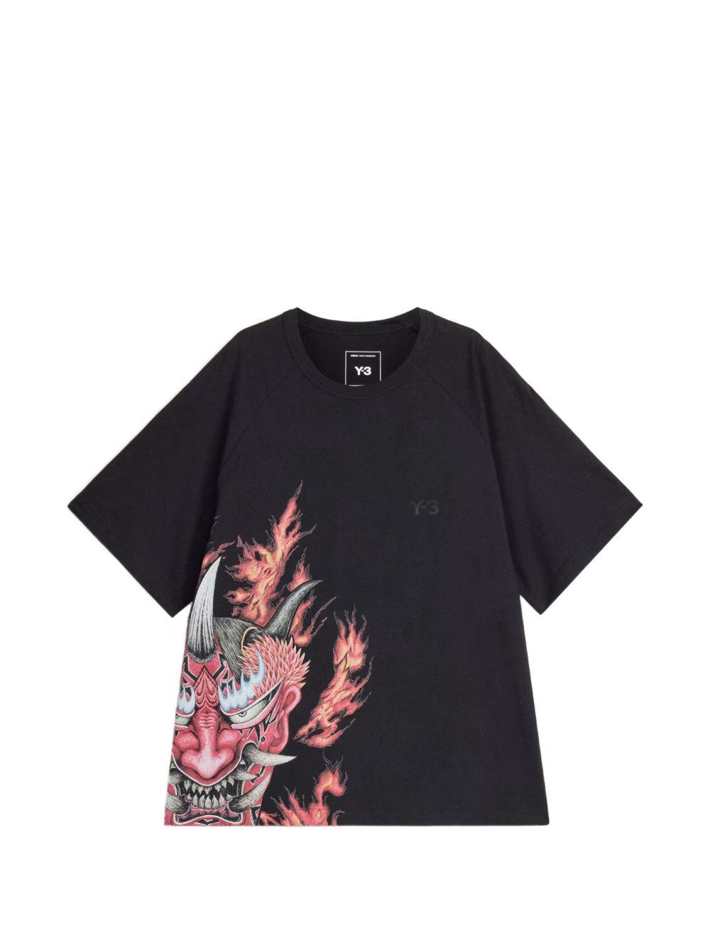 Y3 T-shirt nera in cotone con stampa Y-3