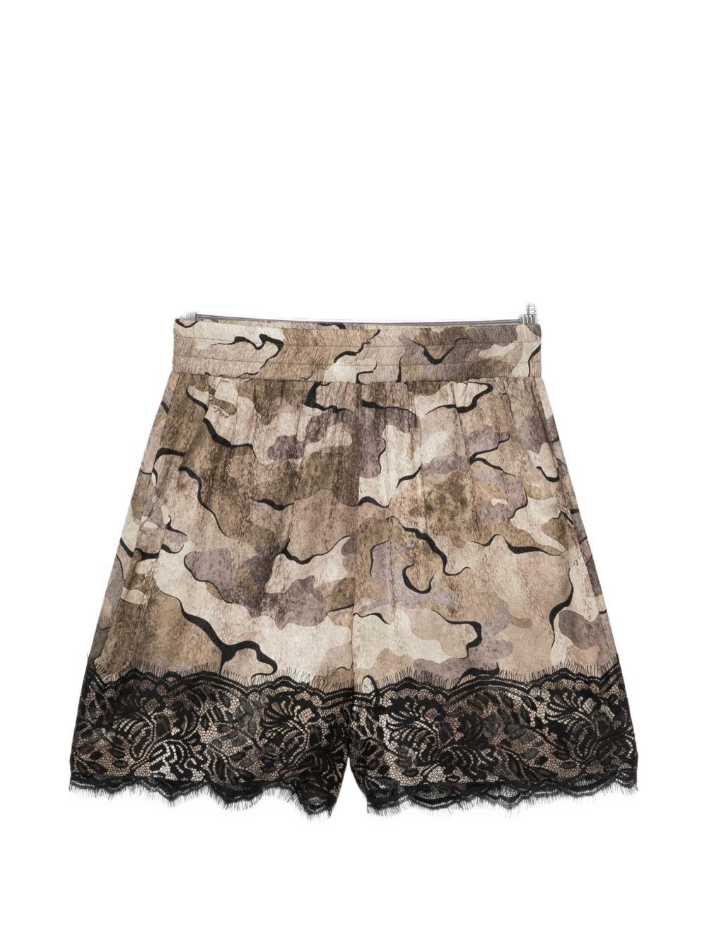 PINKO Shorts Tinozza mimetici con pizzo nero