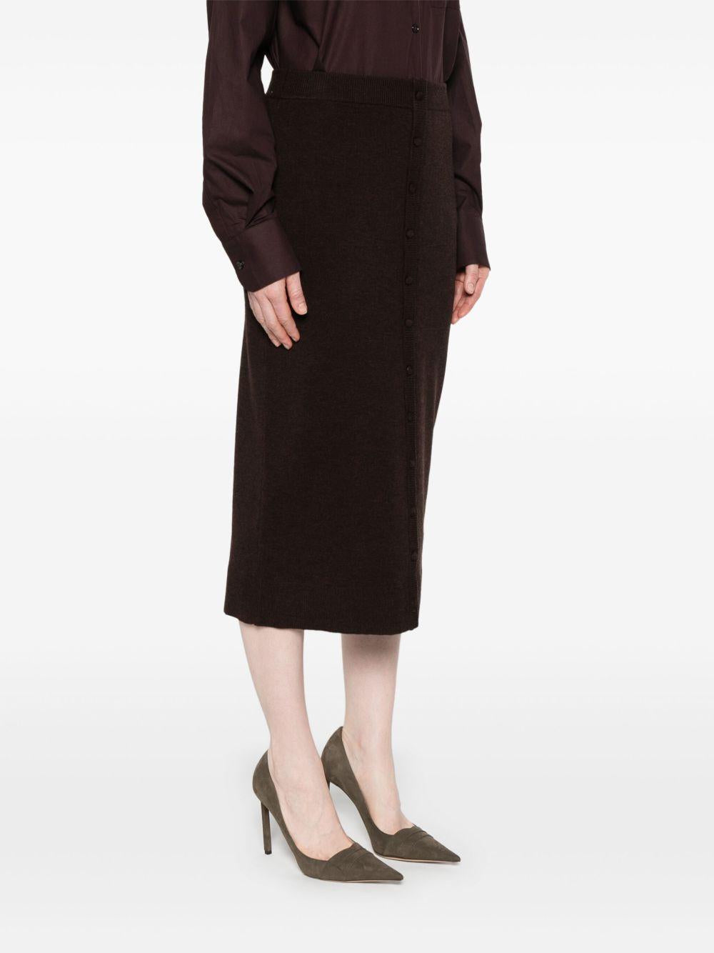 VICTORIA BECKHAM Gonna midi marrone con bottoni