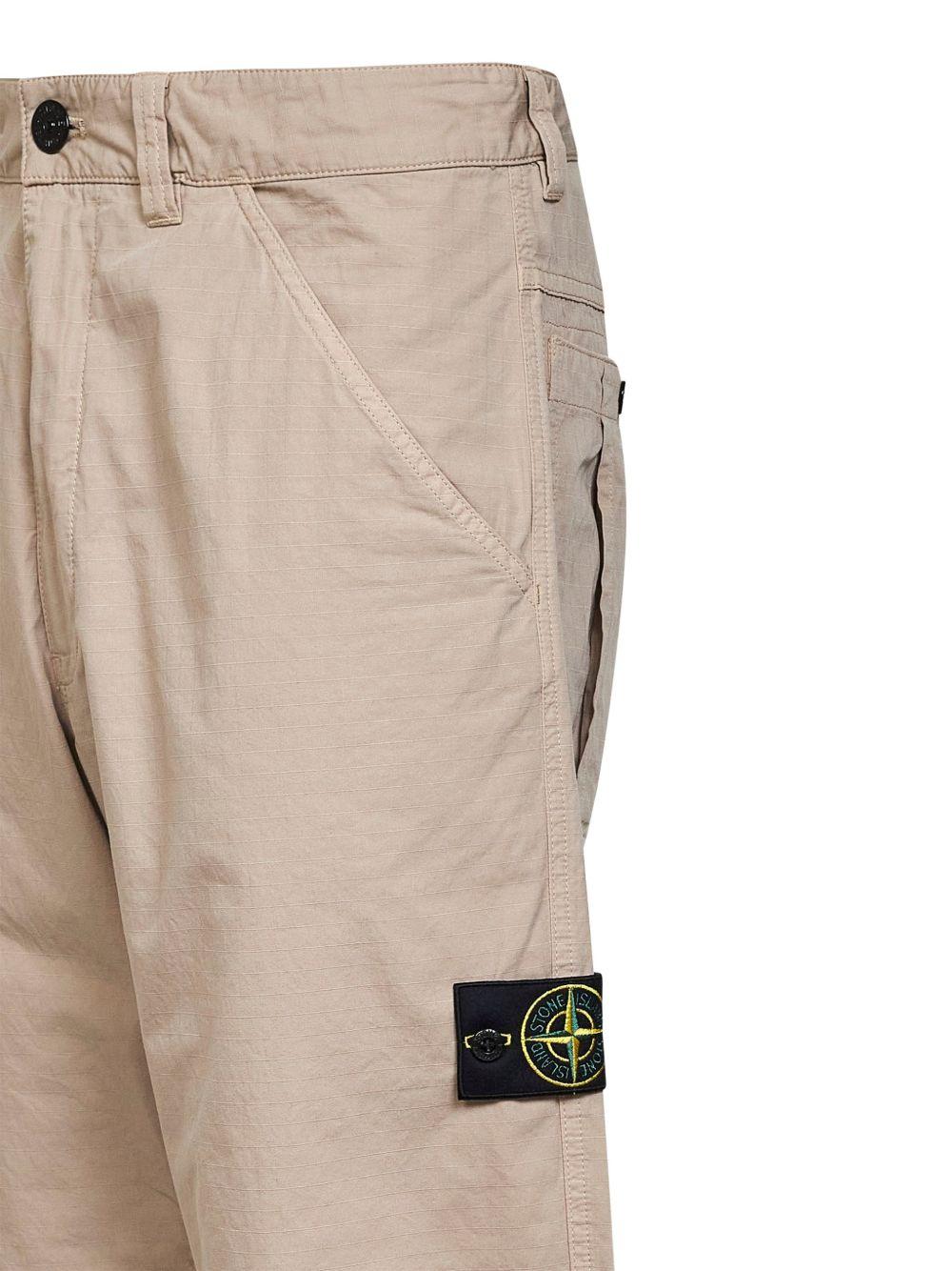 STONE ISLAND Pantaloni in cotone beige con patch logo
