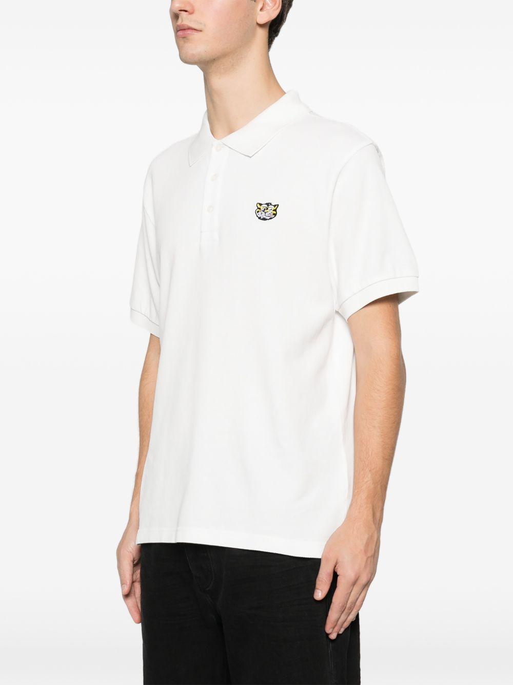 KENZO Polo in cotone bianco con patch tigre