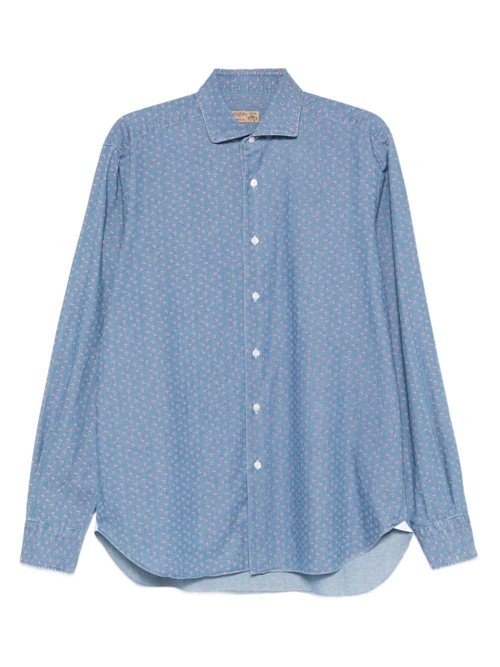 BARBA Camicia blu con microdisegno