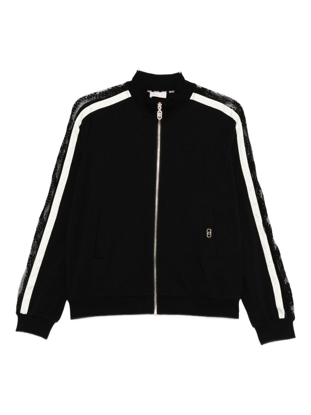 LIUJO Felpa nera con zip e strisce bianche