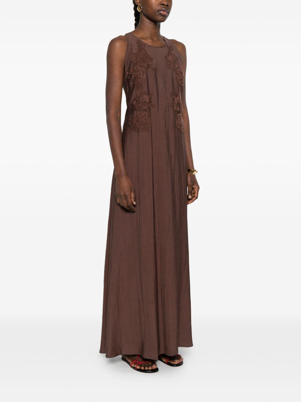ERMANNO FIRENZE Abito lungo marrone con ricami fiori