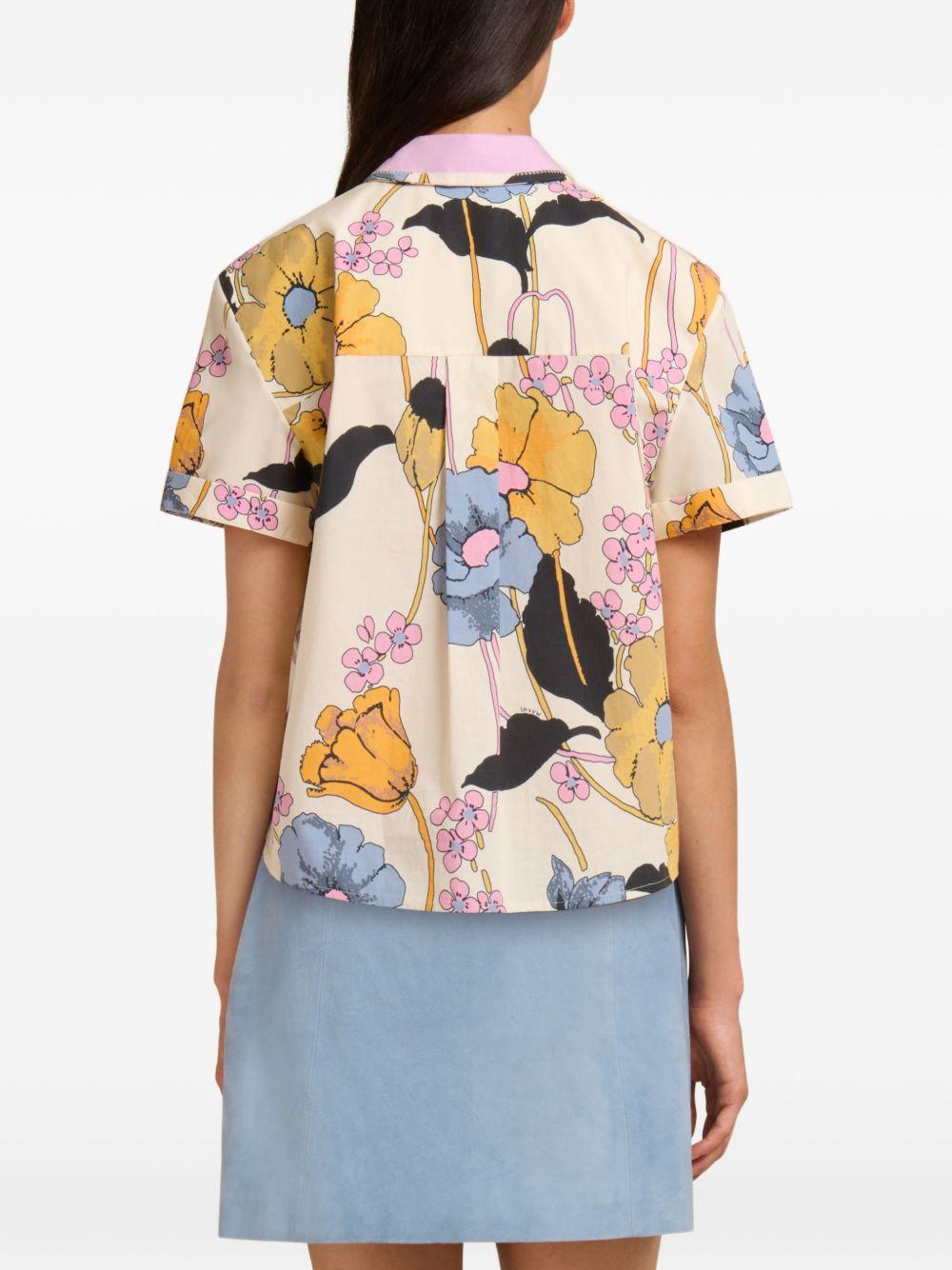 MARNI Camicia rosa a maniche corte con grafica florale