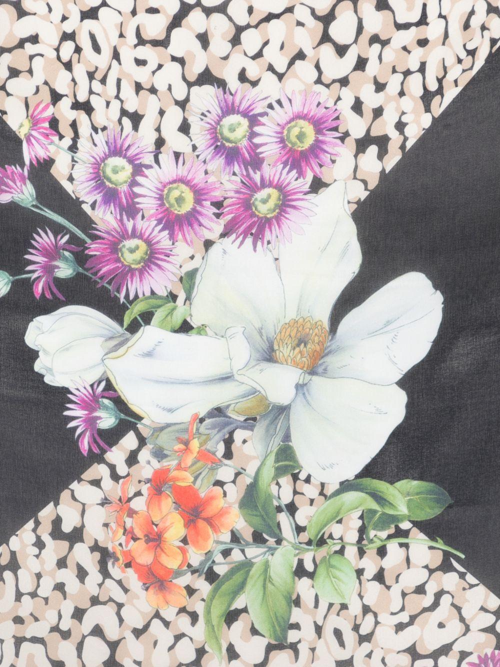 TWINSET Foulard nero con stampa floreale e leopardata