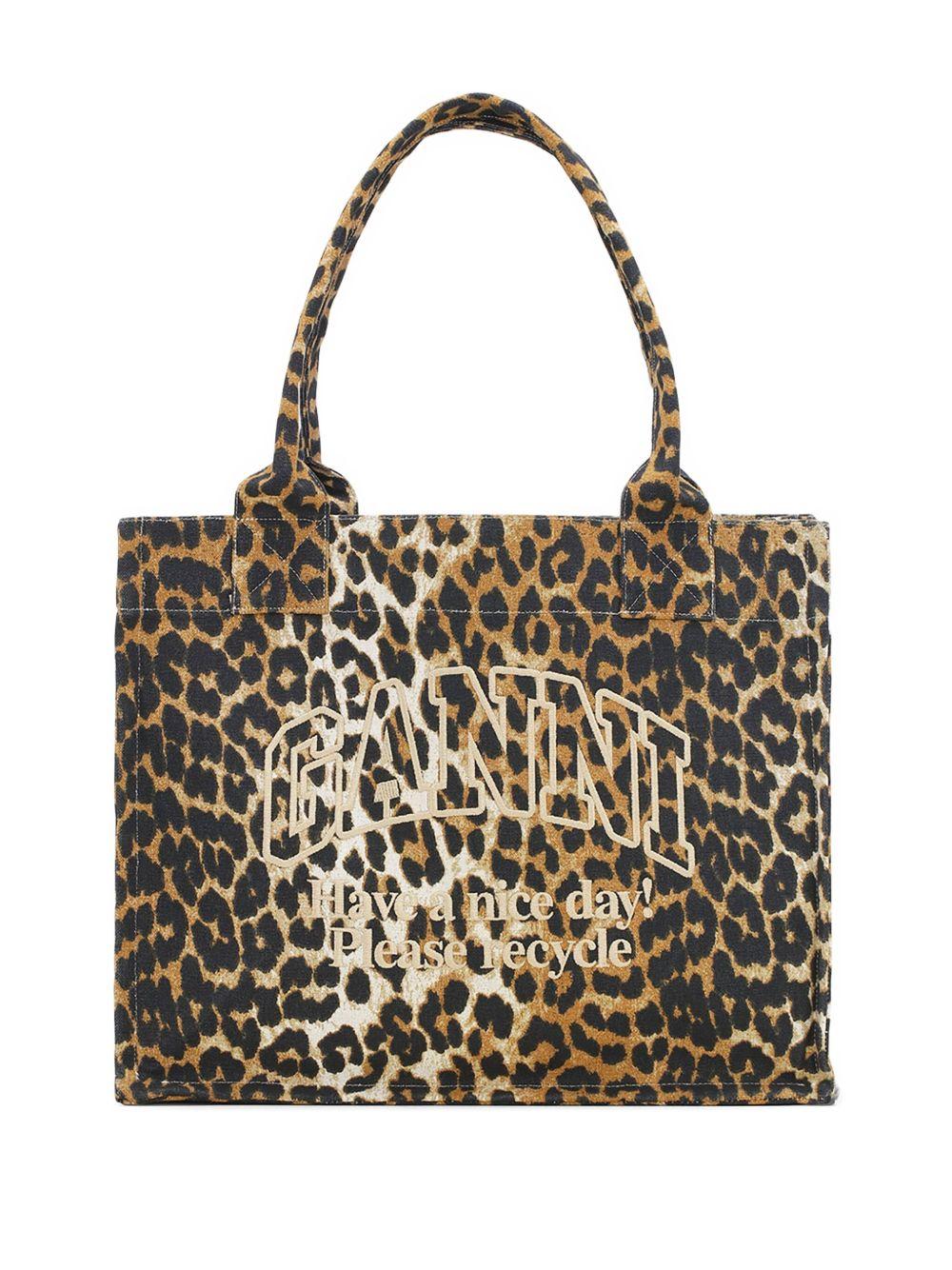 GANNI Borsa tote Large con stampa leopardata