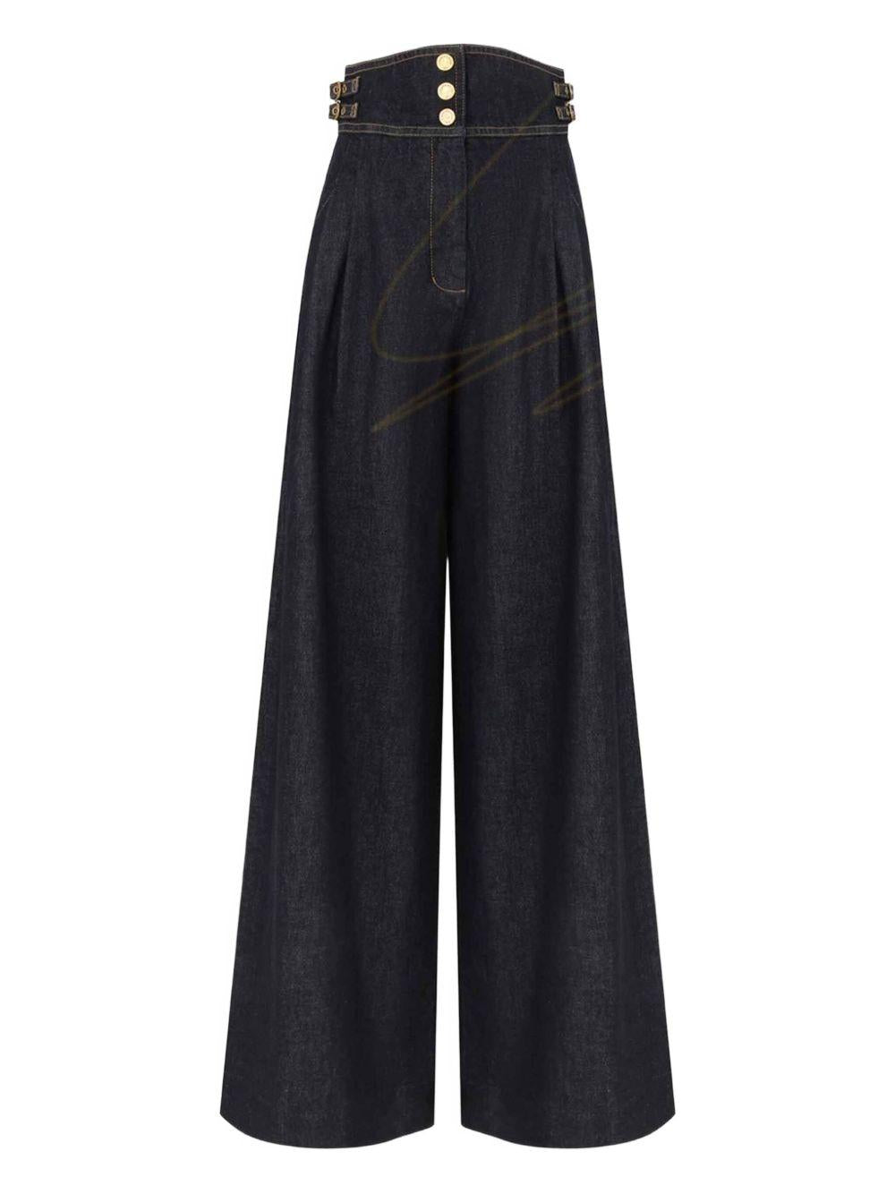 ZIMMERMANN Pantaloni blu effetto jeans a vita alta