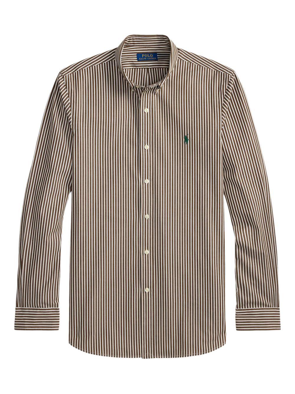 POLO RALPH LAUREN Camicia a righe in cotone marrone e bianco