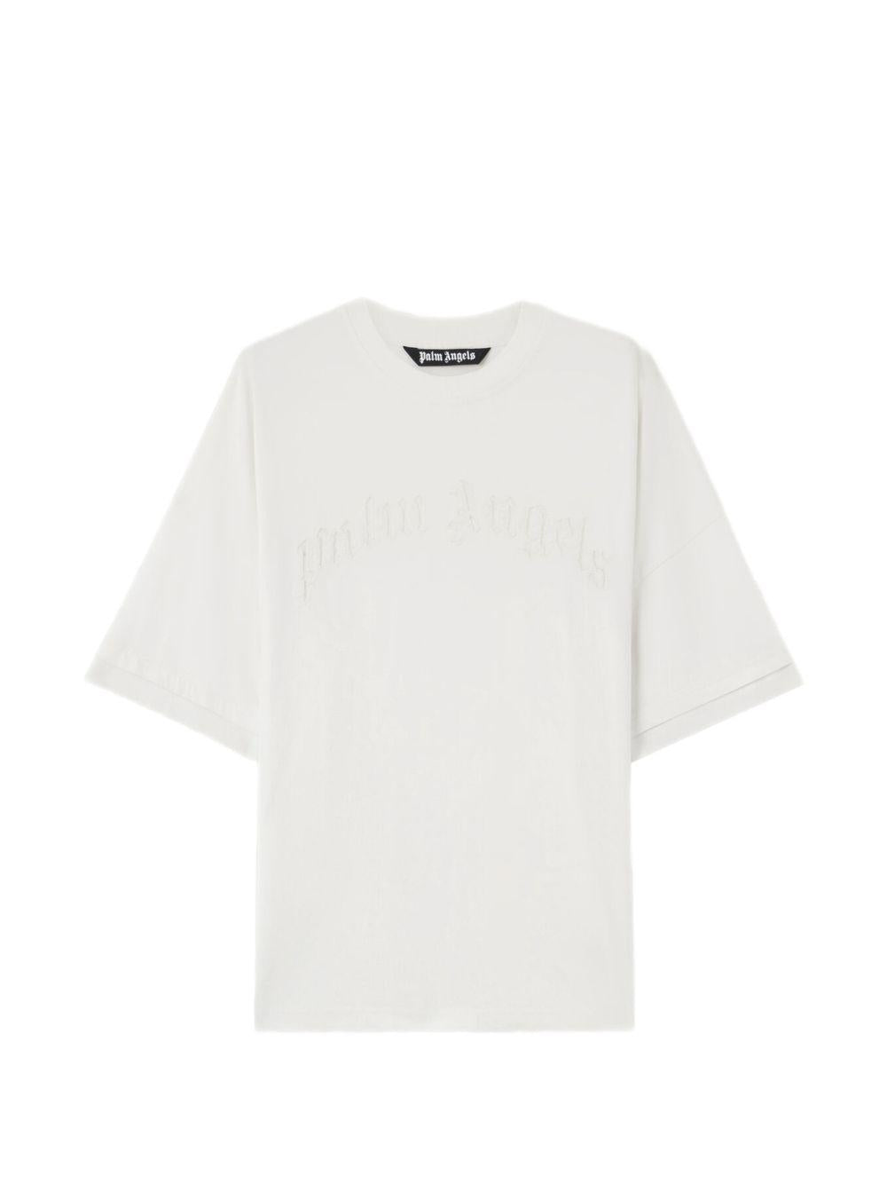 PALM ANGELS T-shirt in cotone bianco con logo bianco