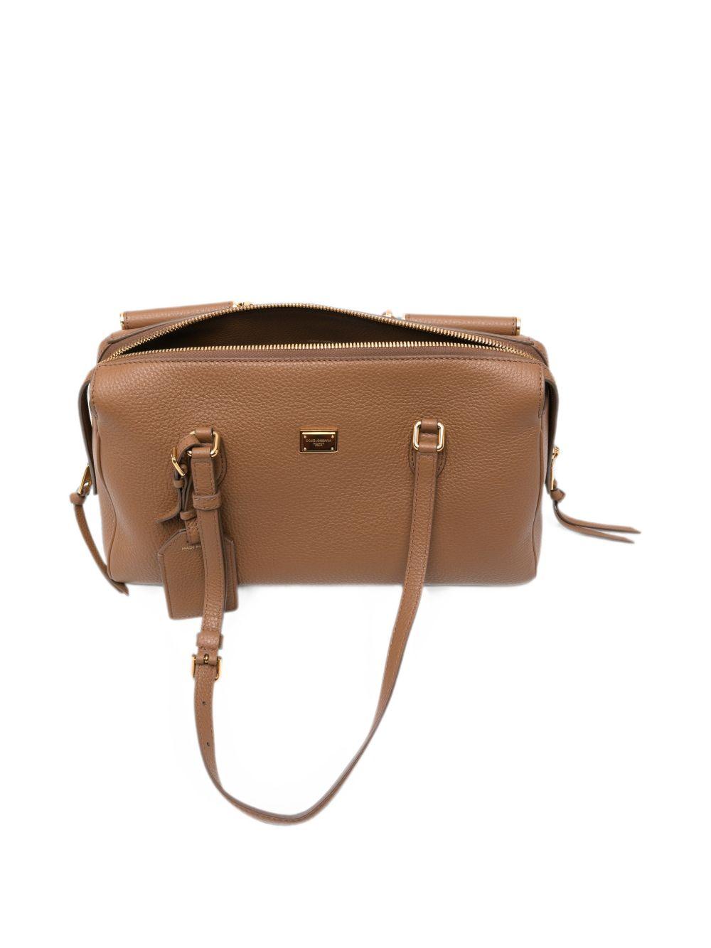 DOLCE e GABBANA Borsa Vittoria bowling in pelle martellata con logo dorato
