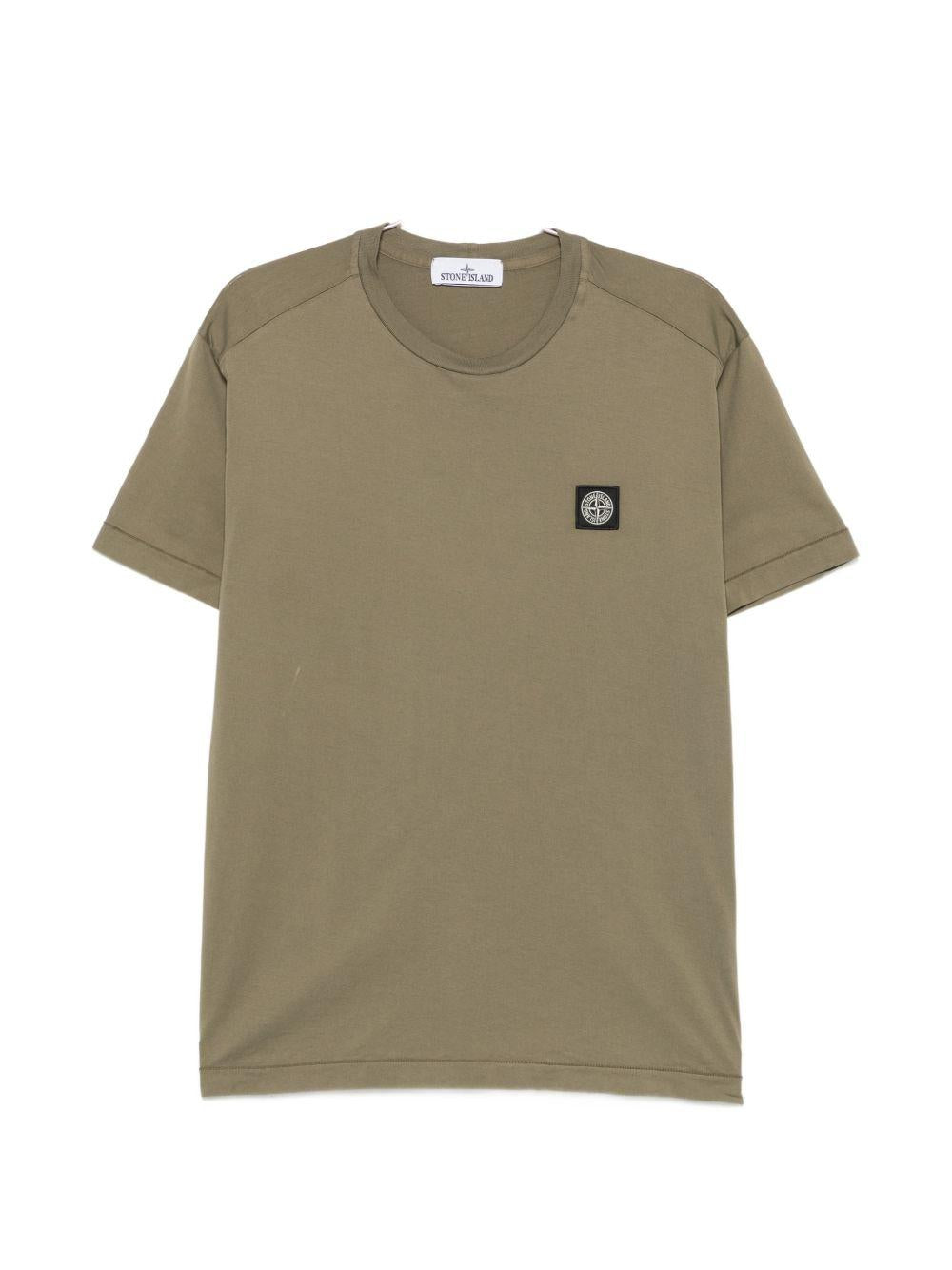STONE ISLAND T-shirt in cotone verde con logo sul petto