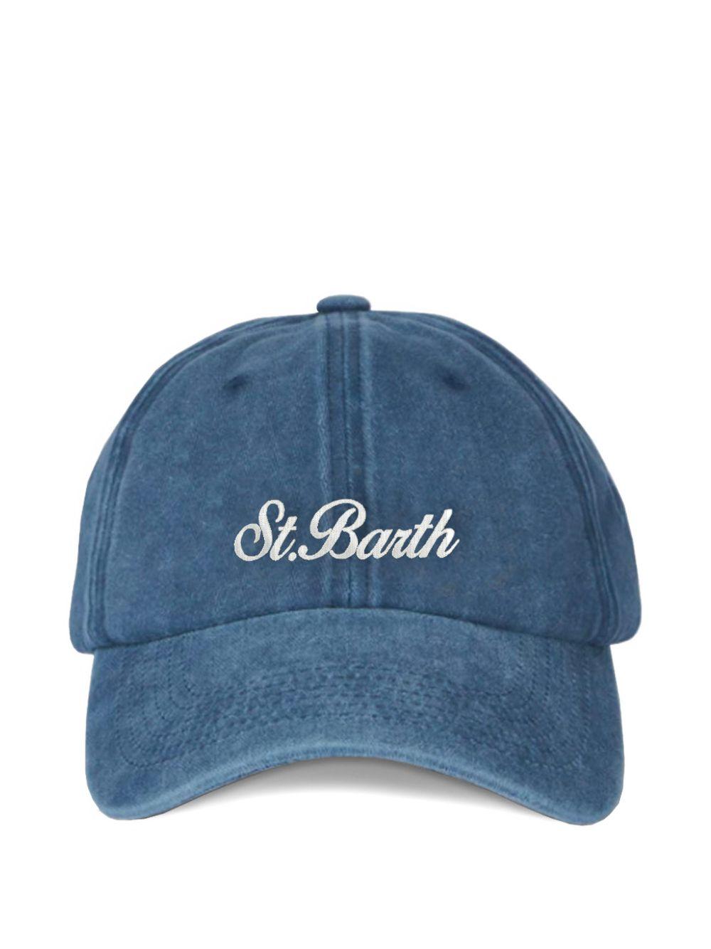 MC2 SAINT BARTH Cappello da baseball in denim di cotone azzurro con logo ricamato
