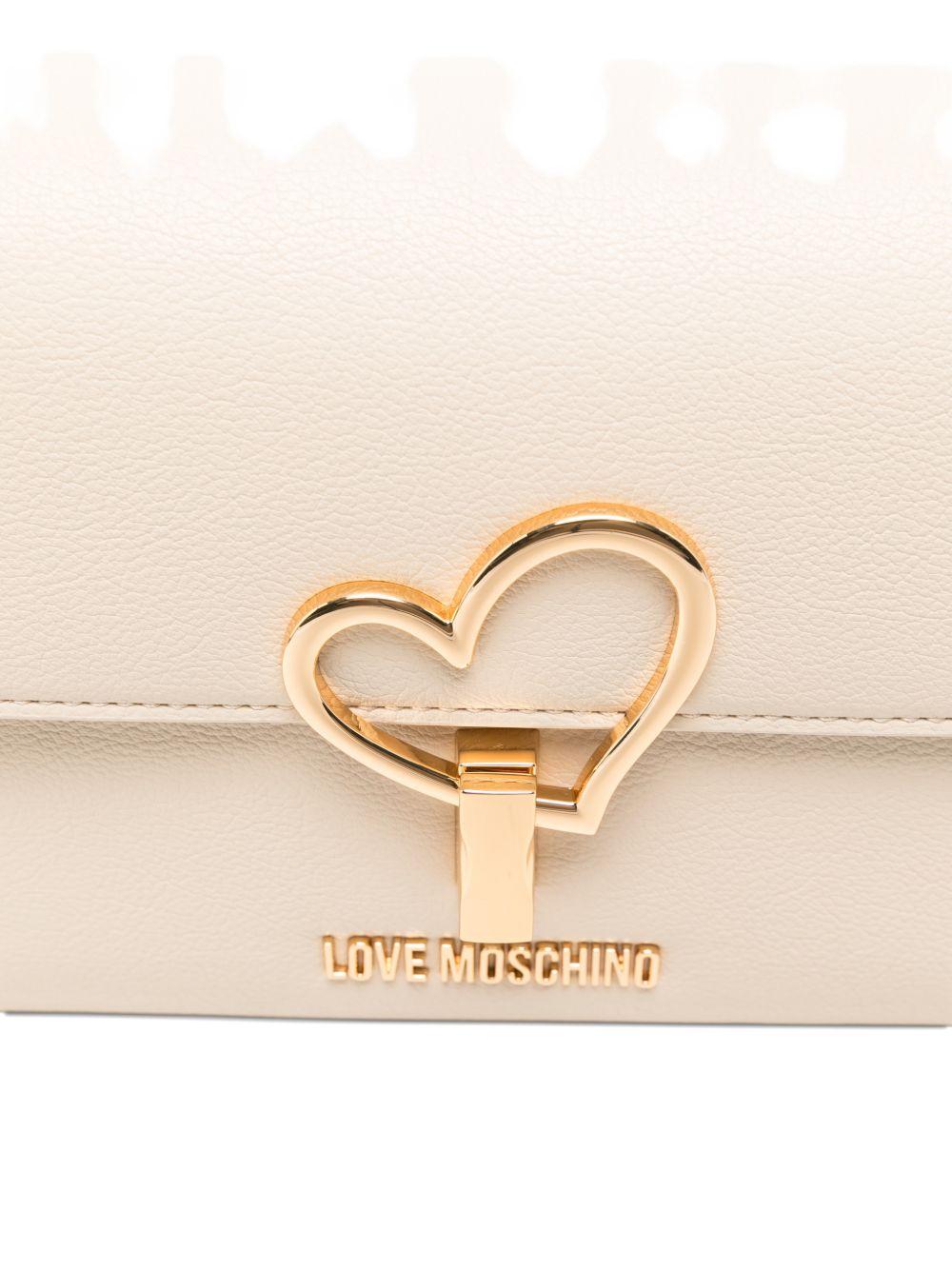 LOVE MOSCHINO Borsa avorio in ecopelle con clip e placca dorata