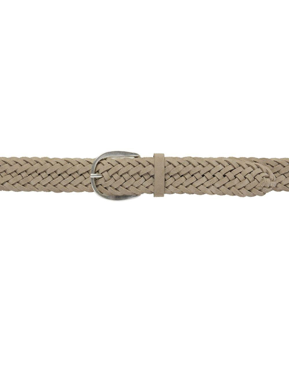 ORCIANI Cintura in pelle intrecciata beige con hardware argento