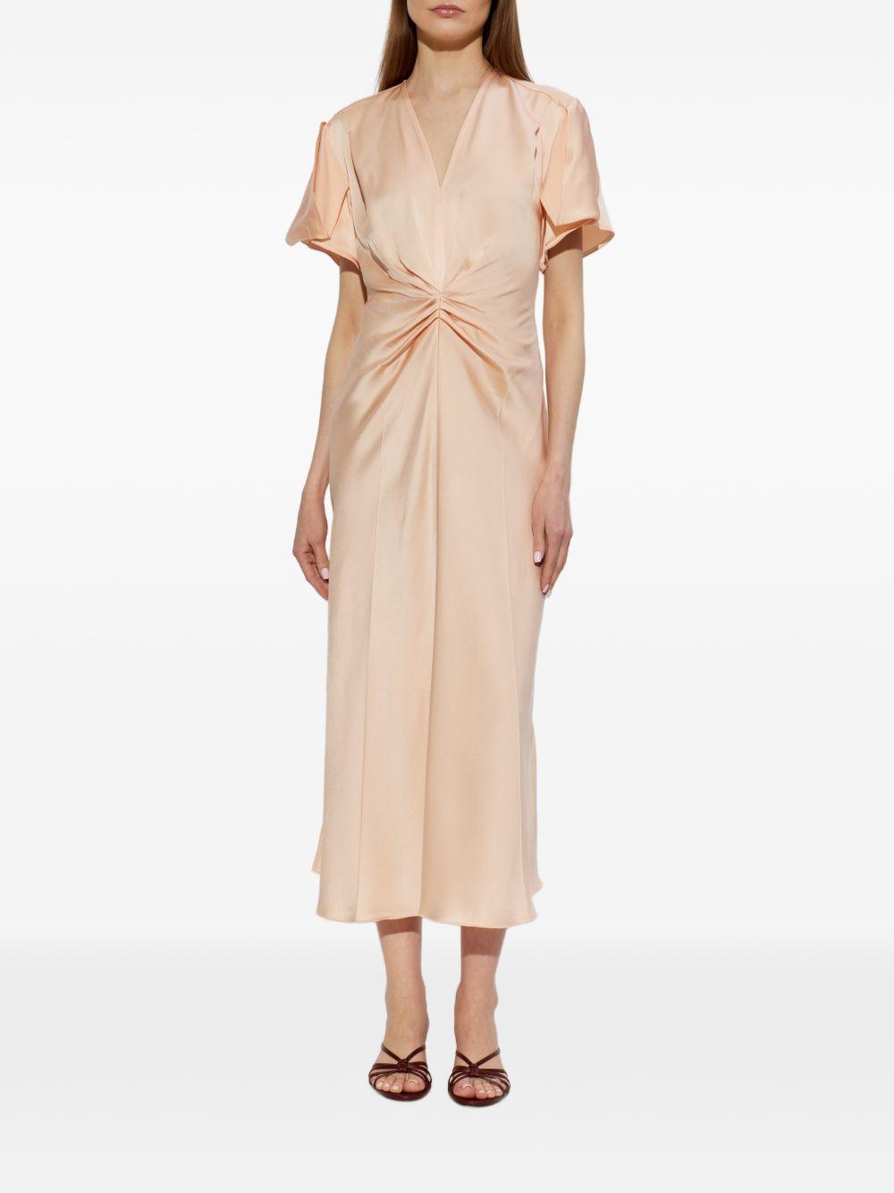 VICTORIA BECKHAM Abito midi pesca increspato