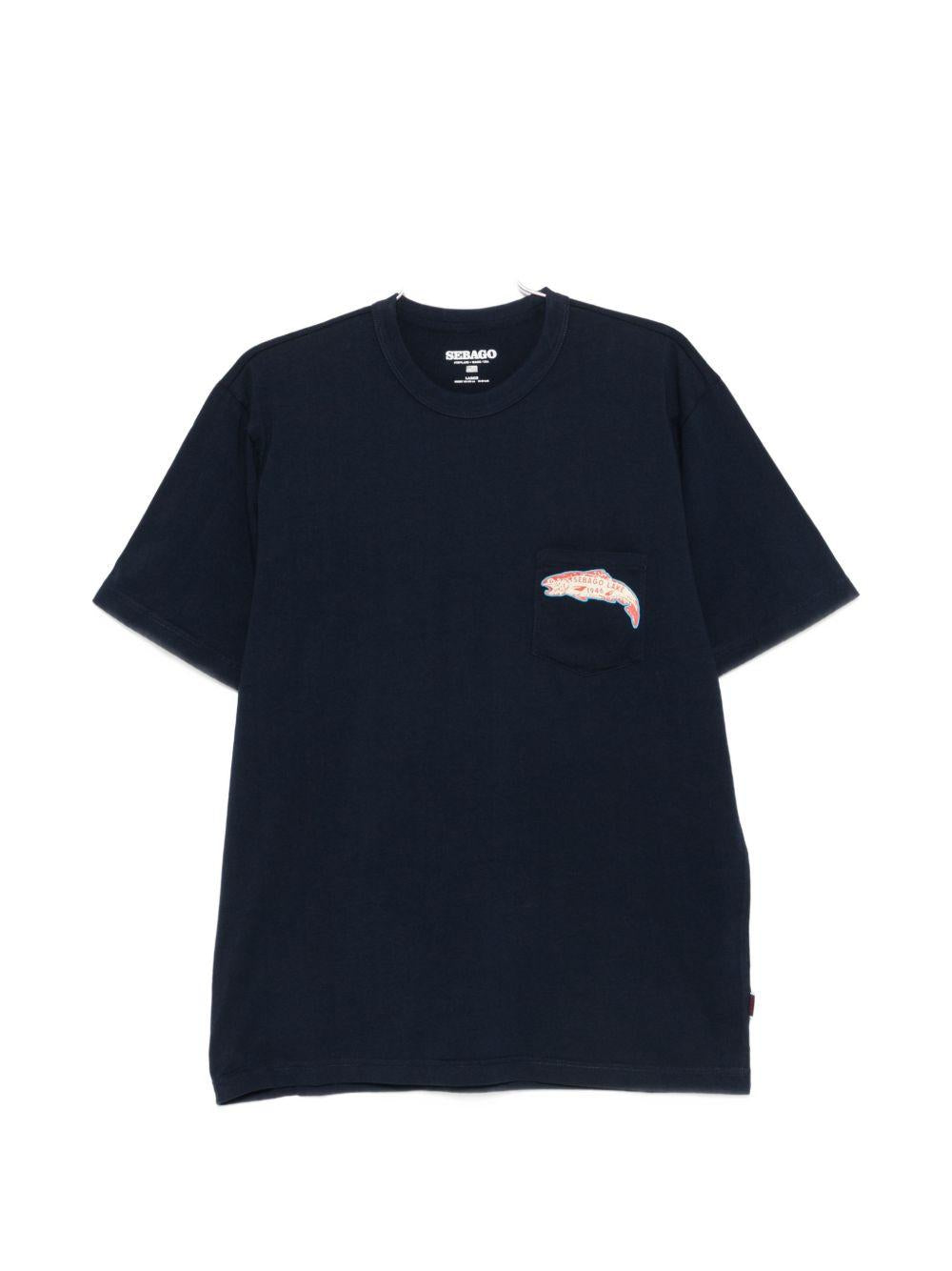 SEBAGO T-shirt blu in cotone con tasca e stampa