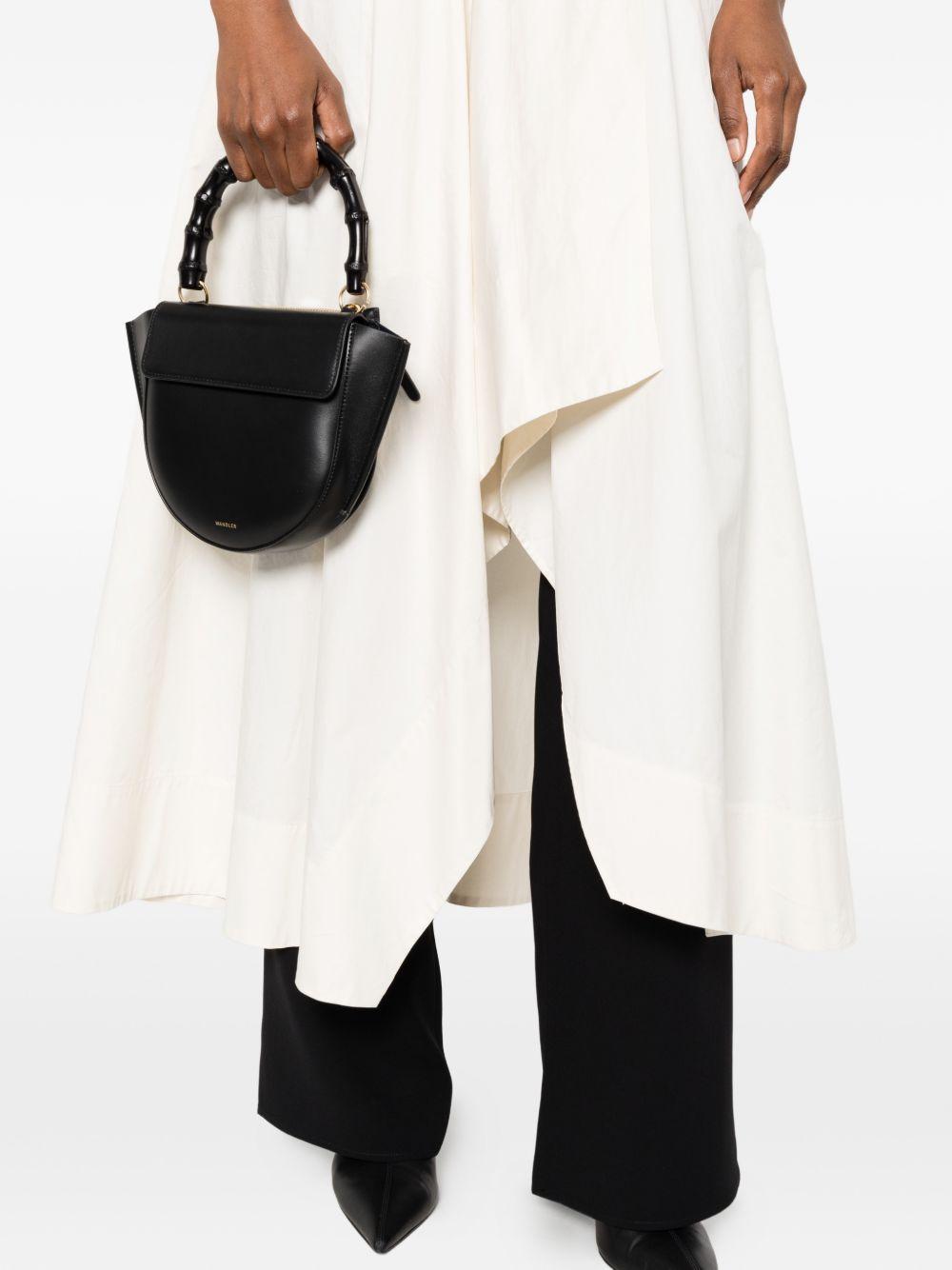 WANDLER Borsa a mano mini Hortansia nera con manico bamboo