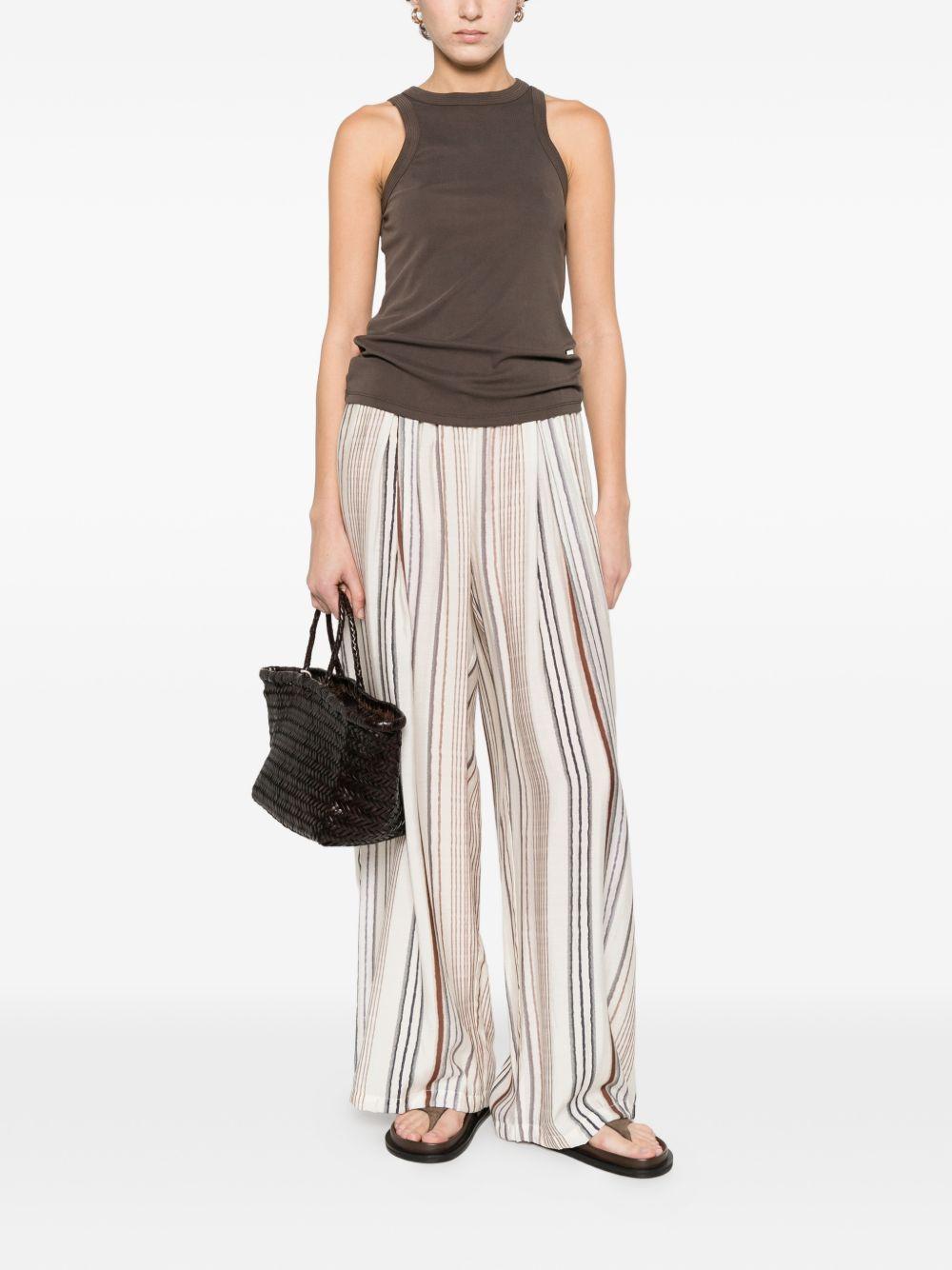 ELEH Top a costine con girocollo in tessuto marrone