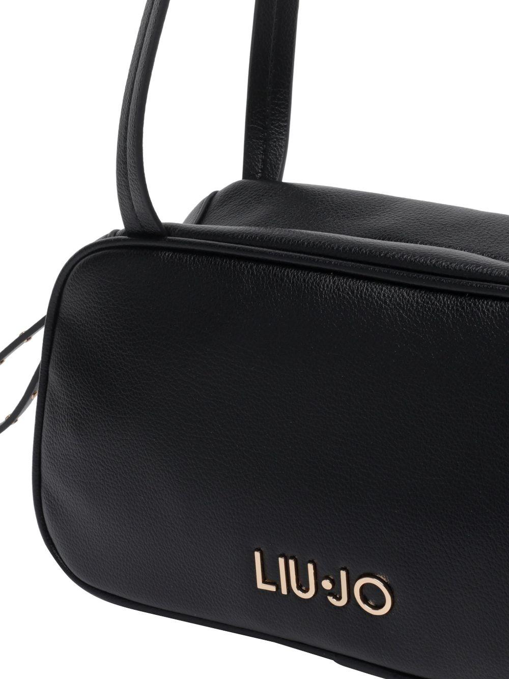 LIUJO Borsa a mano tote nera con logo dorato e chiusura zip