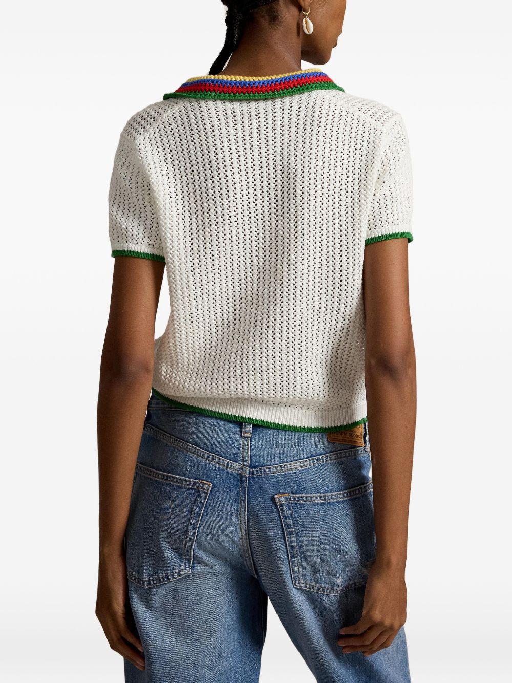 POLO RALPH LAUREN Polo in crochet bianco con bordi colorati