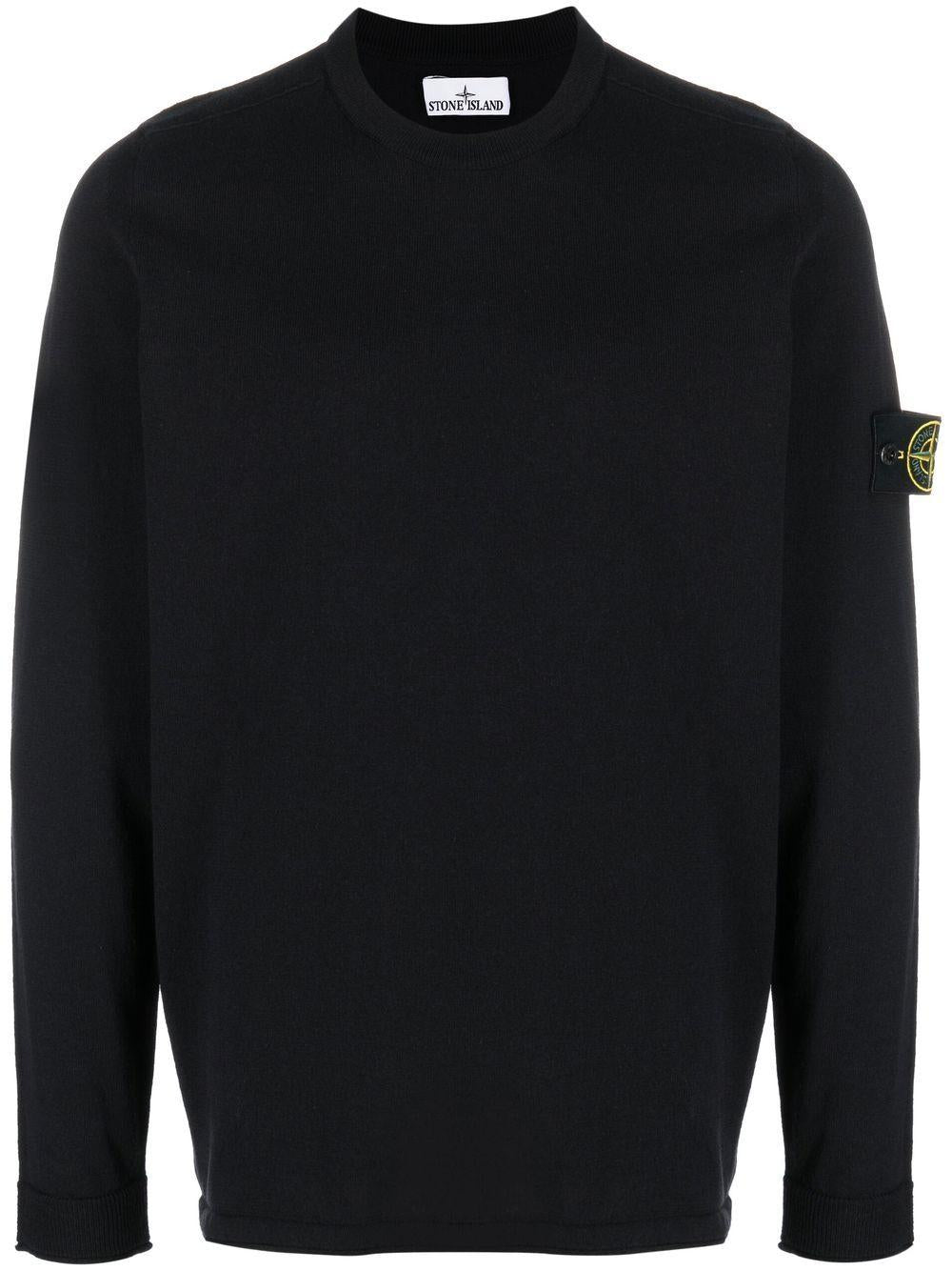 STONE ISLAND Felpa girocollo blu con patch logo