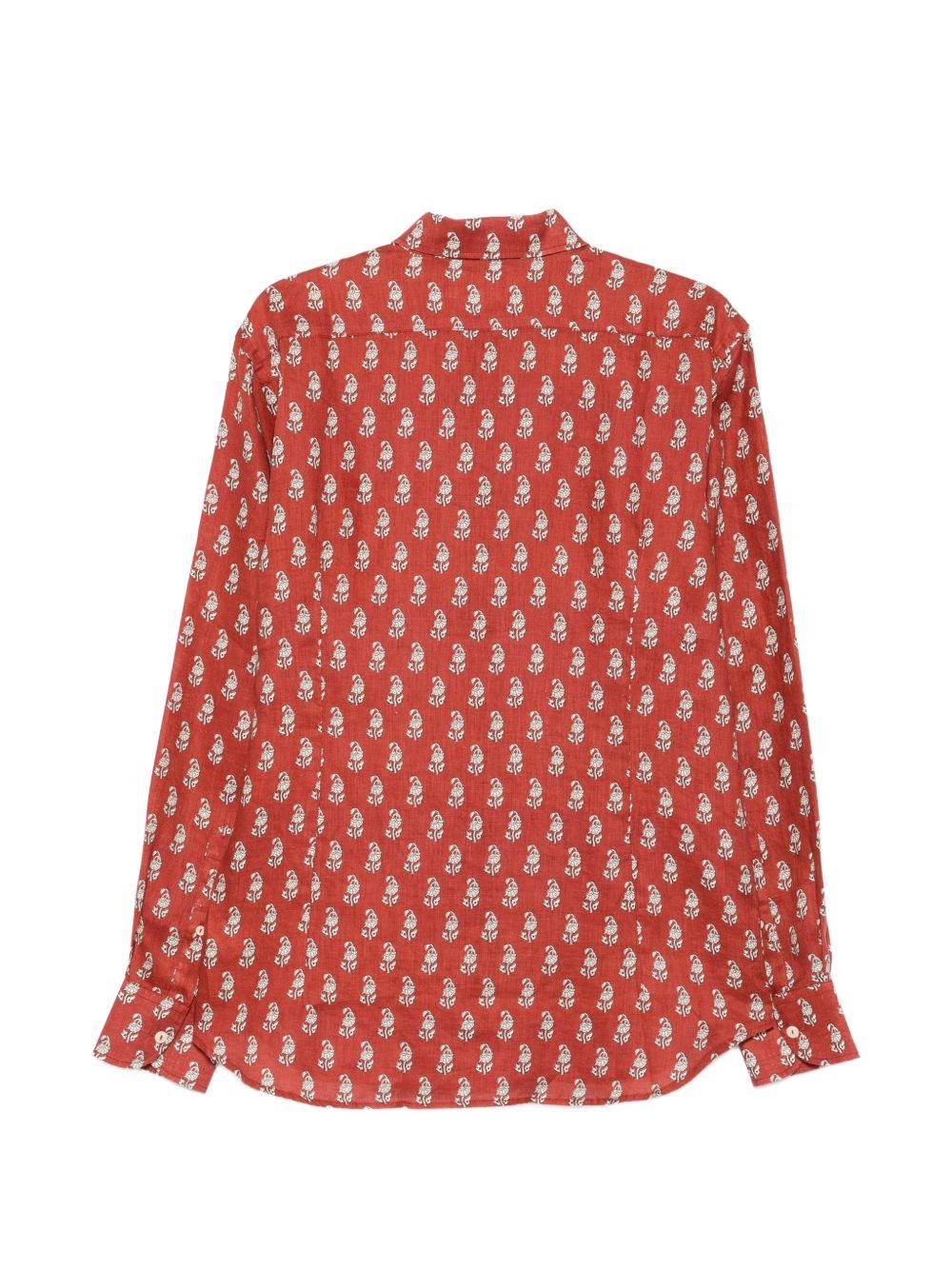 MC2 SAINT BARTH Camicia Pamplona in lino rossa con piccola fantasia