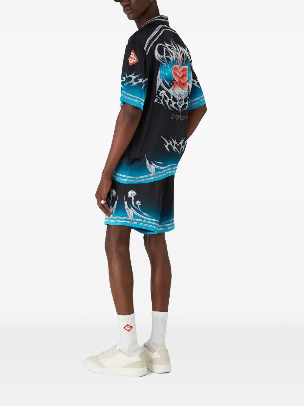 CASABLANCA Camicia nera di seta con design grafico